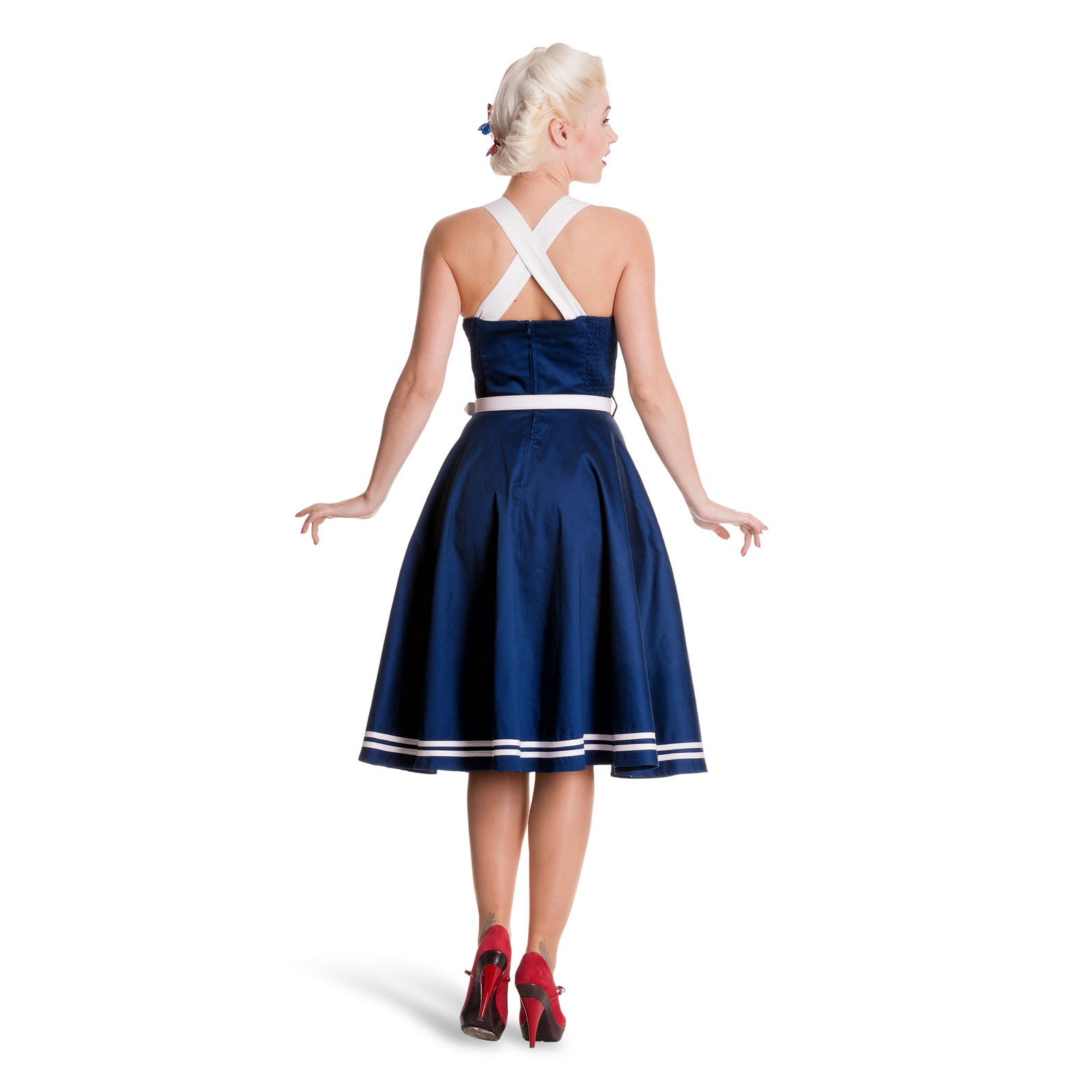 Zdjęcie produktu Rockabilly sukienka Siren z paskiem granatowa