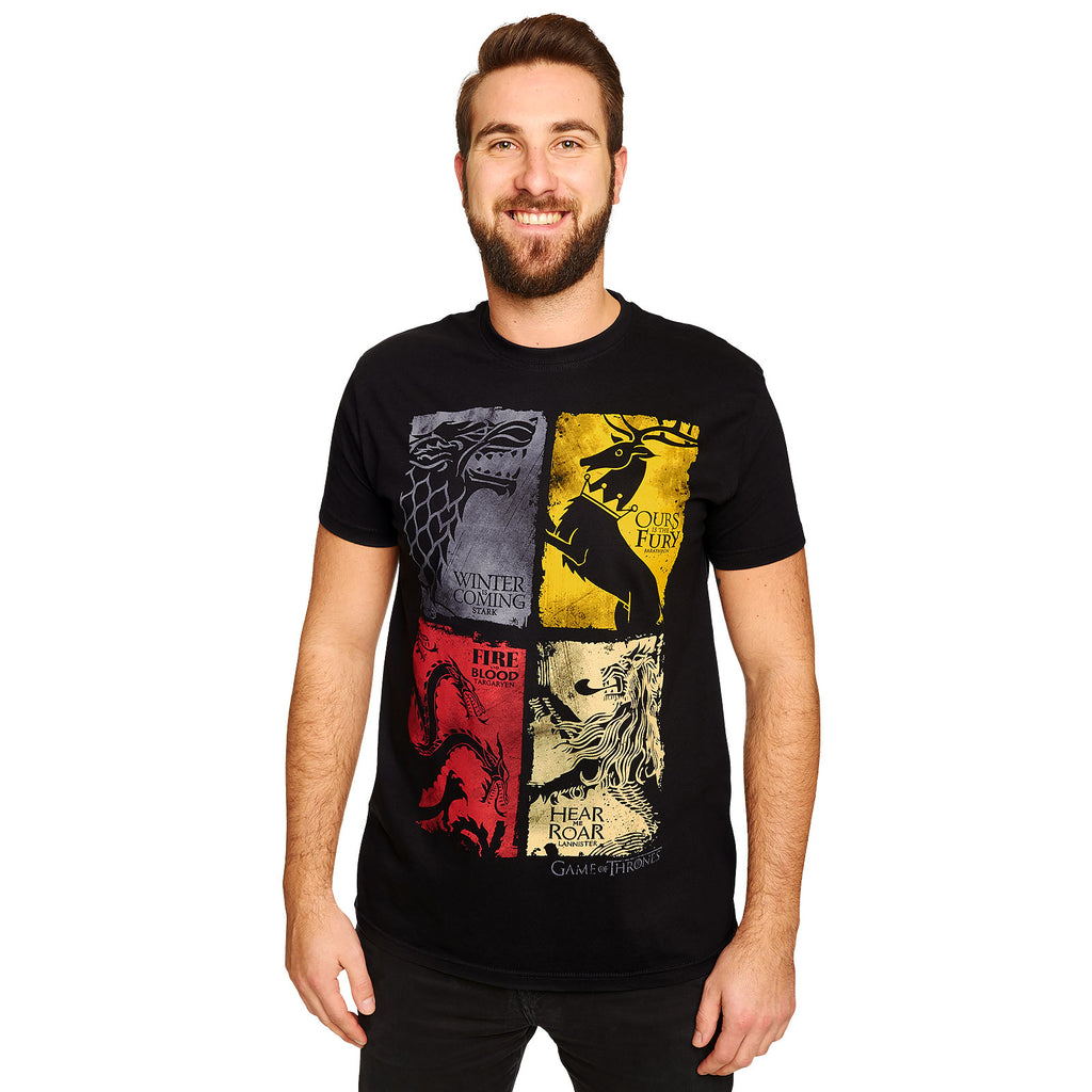 Zdjęcie produktu Game of Thrones - Koszulka z herbami distressed czarna