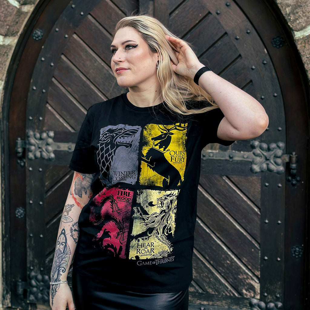 Zdjęcie produktu Game of Thrones - Koszulka z herbami distressed czarna