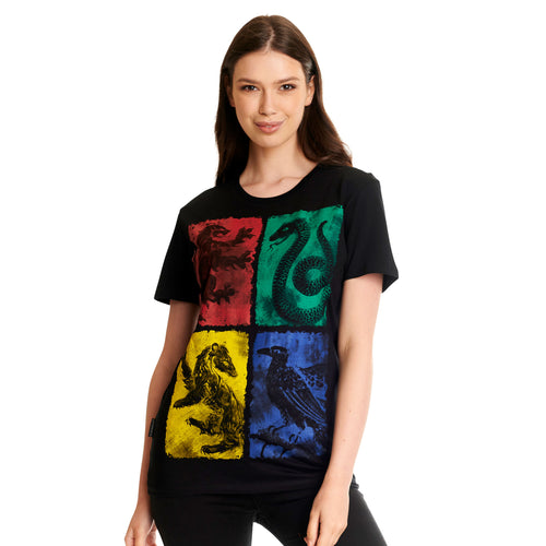 Zdjęcie produktu Harry Potter - Koszulka z herbem Hogwartu w stylu distressed, czarna