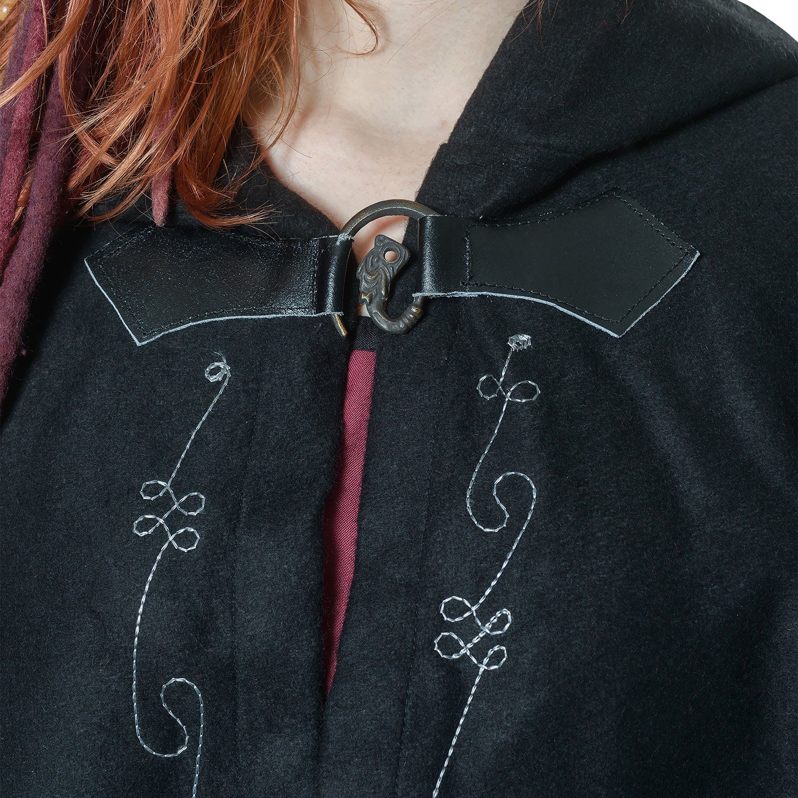Product image Medieval Wool Cloak for Women with Hood Embroidery Metal Buckle Black