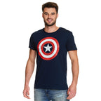 Zdjęcie produktu Captain America - Koszulka z logo tarczy Distressed, niebieska