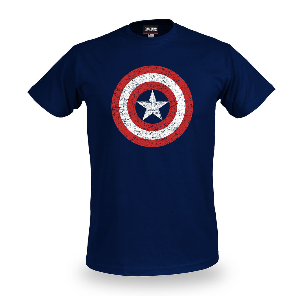 Zdjęcie produktu Captain America - Koszulka z logo tarczy Distressed, niebieska
