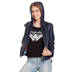 Zdjęcie produktu Wonder Woman - Skórzana kurtka z logo i kapturem, niebieska