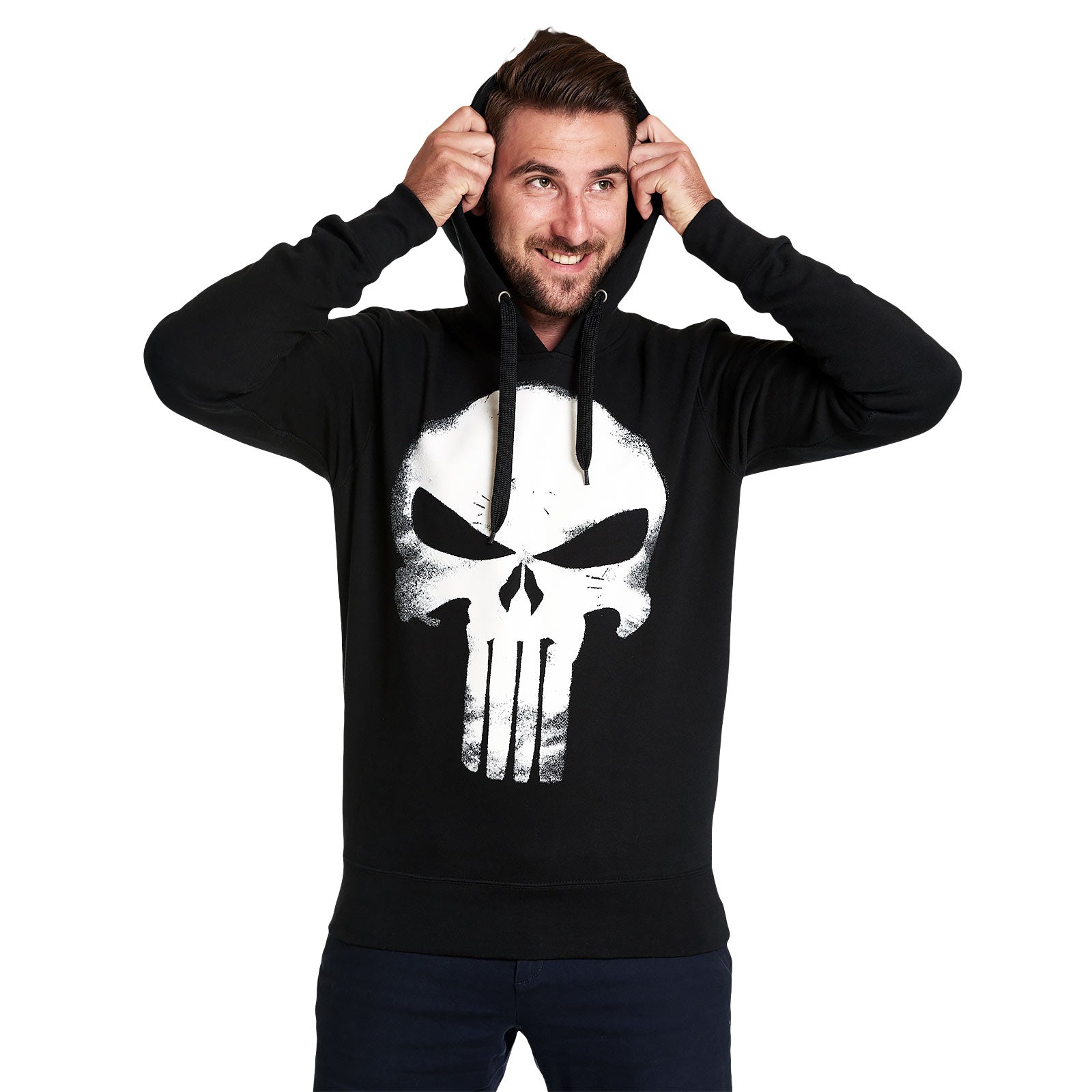Zdjęcie produktu Punisher - Czarno-biała bluza z kapturem z logo czaszki