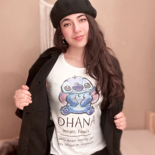 Zdjęcie produktu Lilo & Stitch - Ohana oznacza rodzinę T-Shirt damski biały