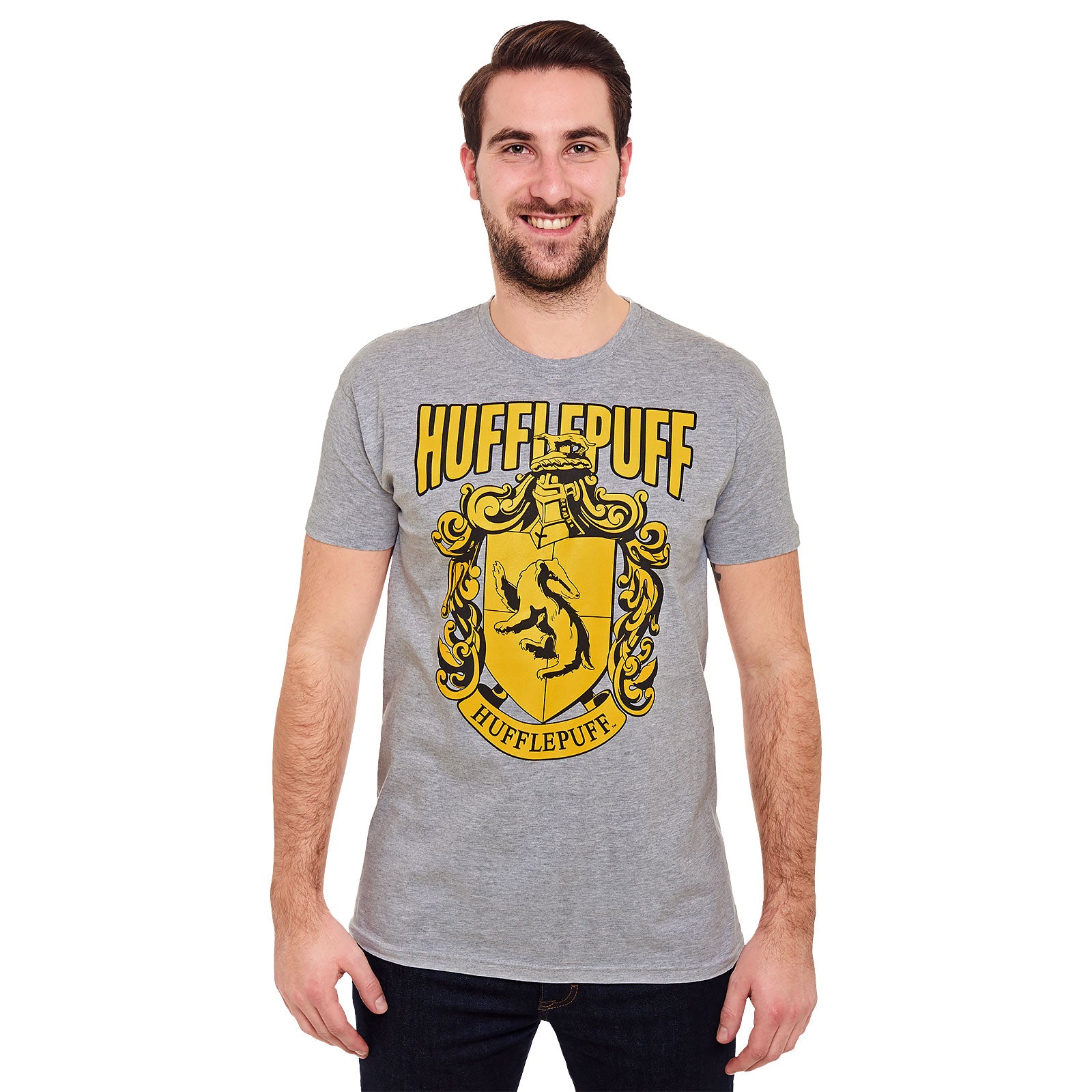 Zdjęcie produktu Harry Potter - Szara koszulka z herbem Hufflepuff