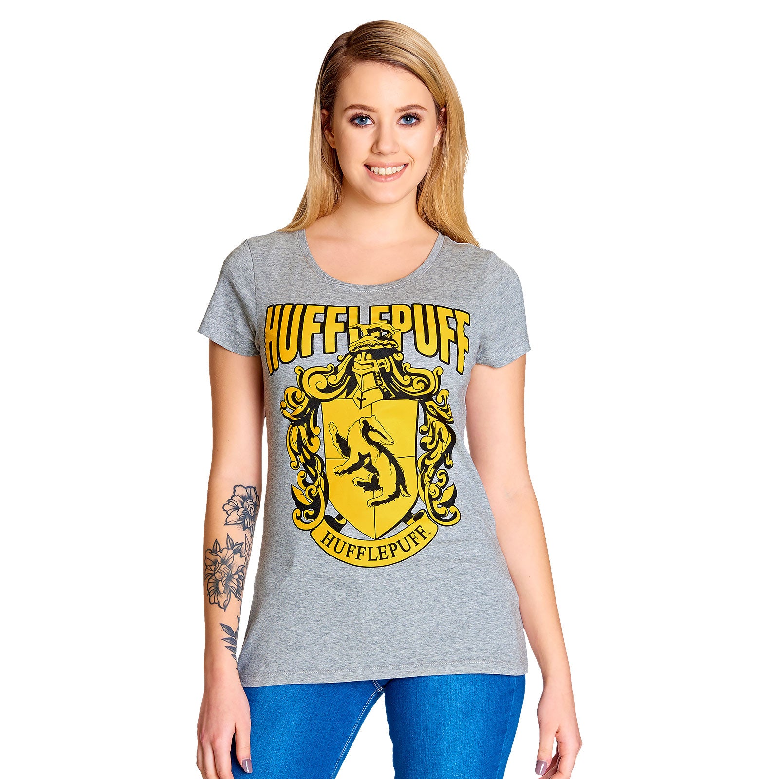 Zdjęcie produktu Harry Potter - Koszulka damska Hufflepuff herb szara