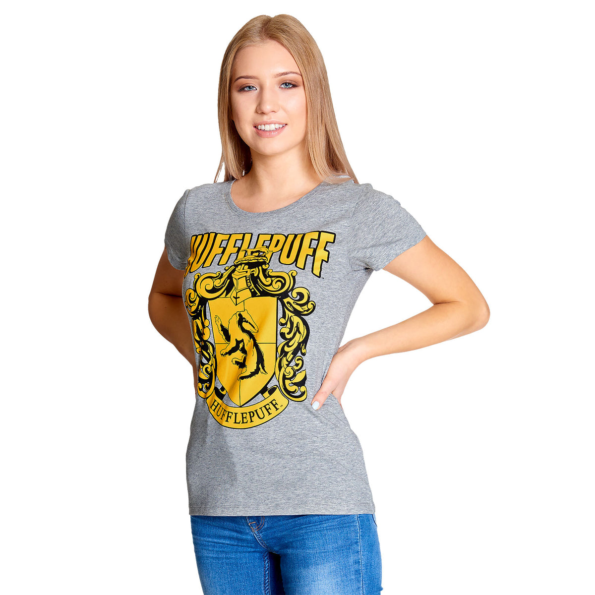 Zdjęcie produktu Harry Potter - Koszulka damska Hufflepuff herb szara