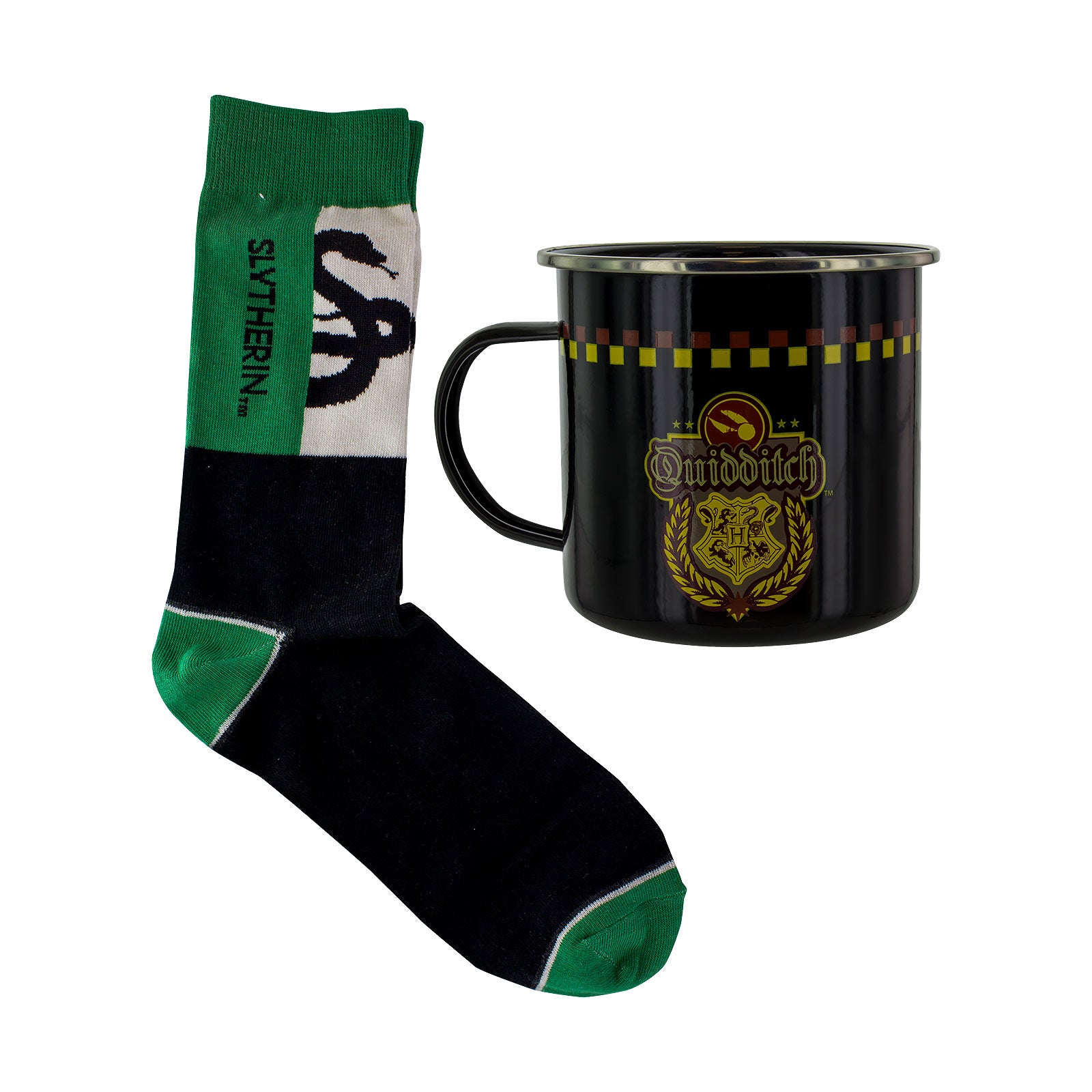 Zdjęcie produktu Harry Potter - Skarpety Slytherin Quidditch i emaliowany kubek