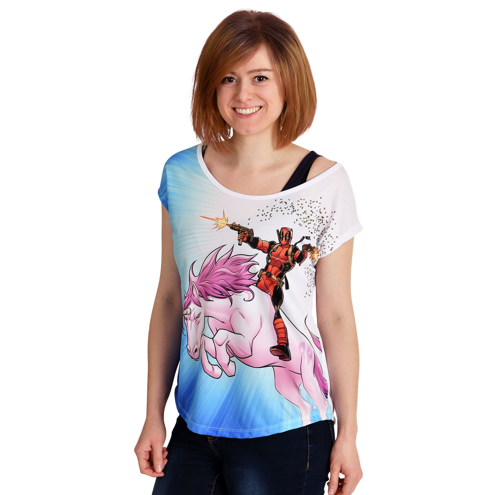 Zdjęcie produktu Deadpool - Unicorn Ride T-Shirt Damskie Loose Fit