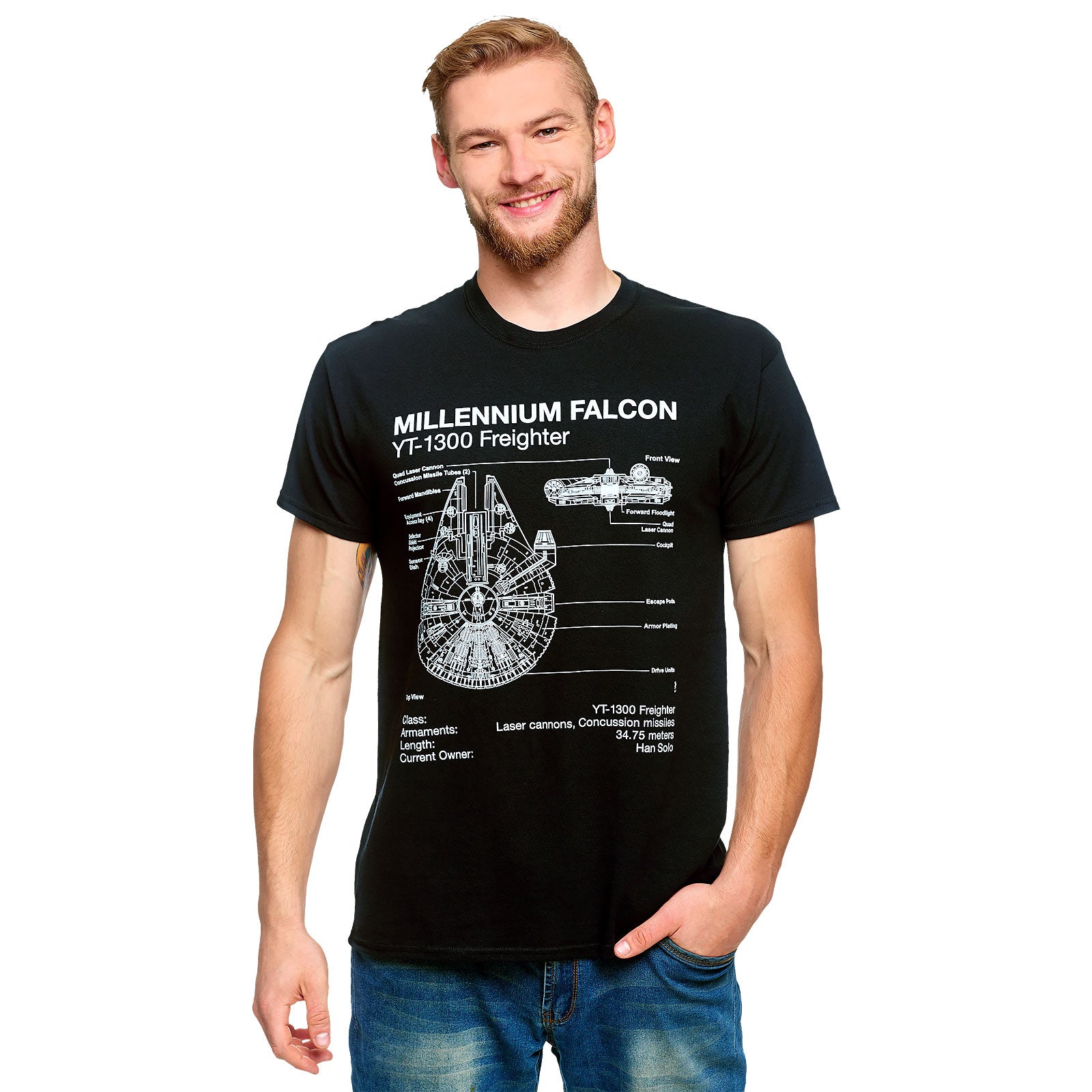 Zdjęcie produktu Star Wars - Millennium Falcon Sketch T-Shirt czarne