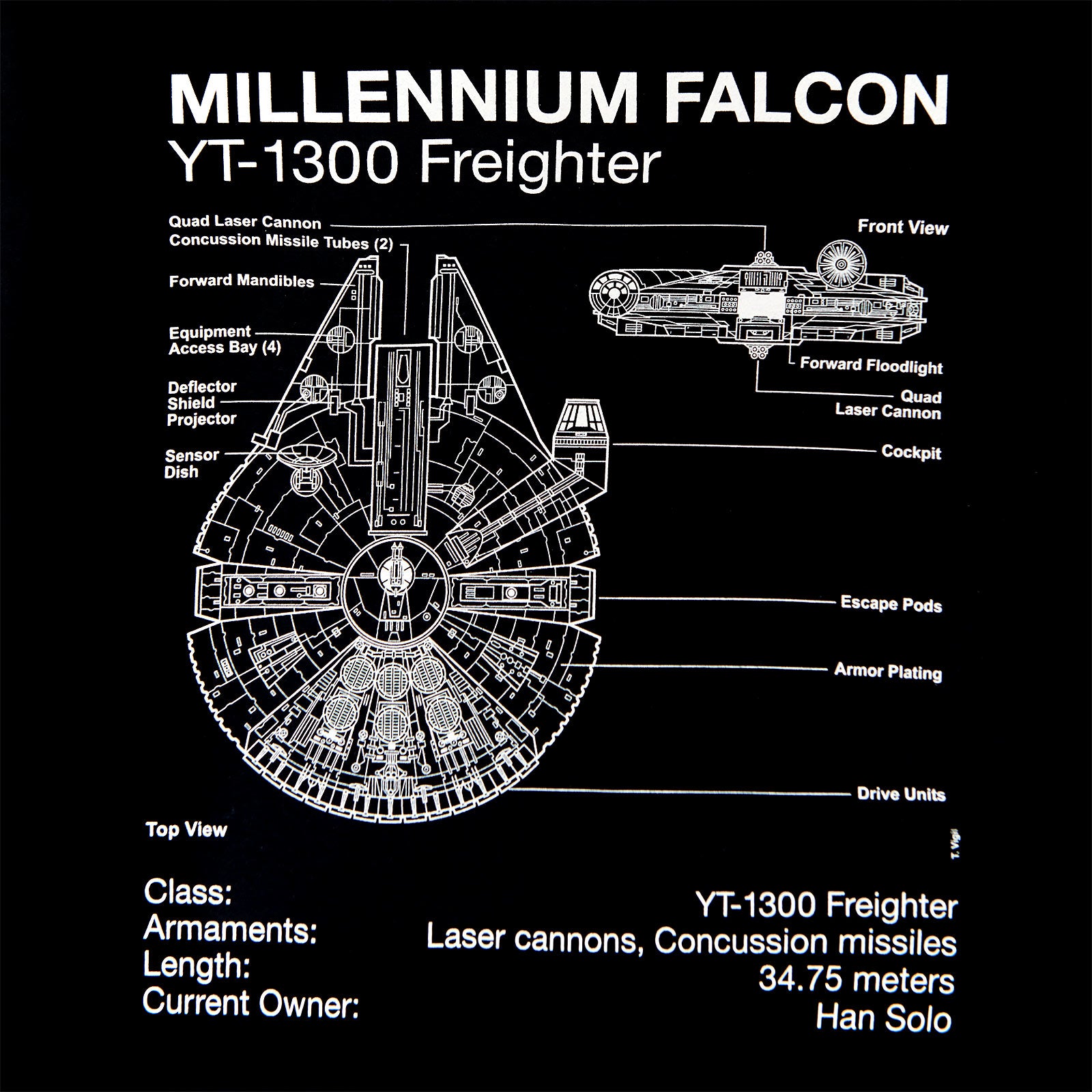 Zdjęcie produktu Star Wars - Millennium Falcon Sketch T-Shirt czarne