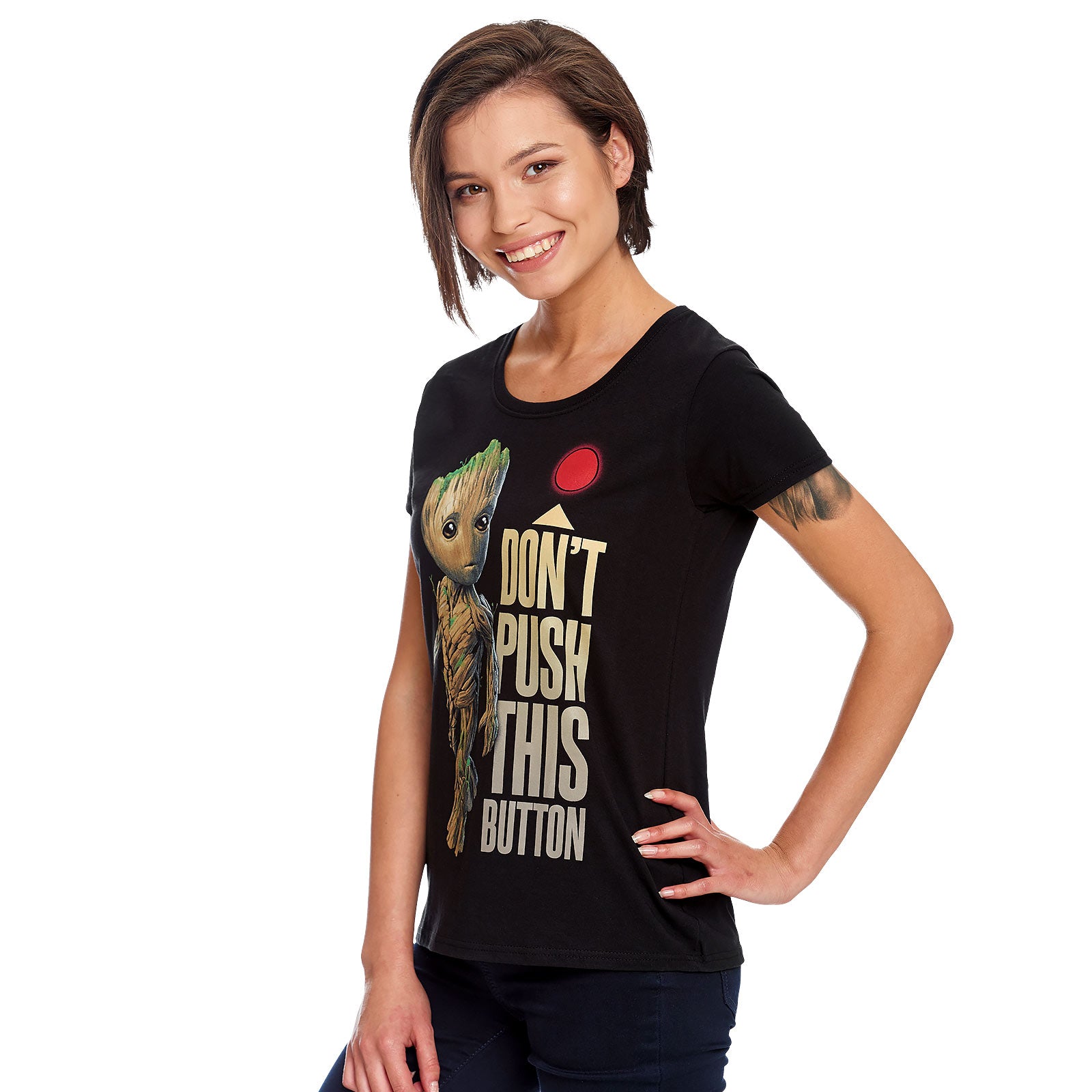 Zdjęcie produktu Strażnicy Galaktyki - Groot Button T-Shirt damska czarna