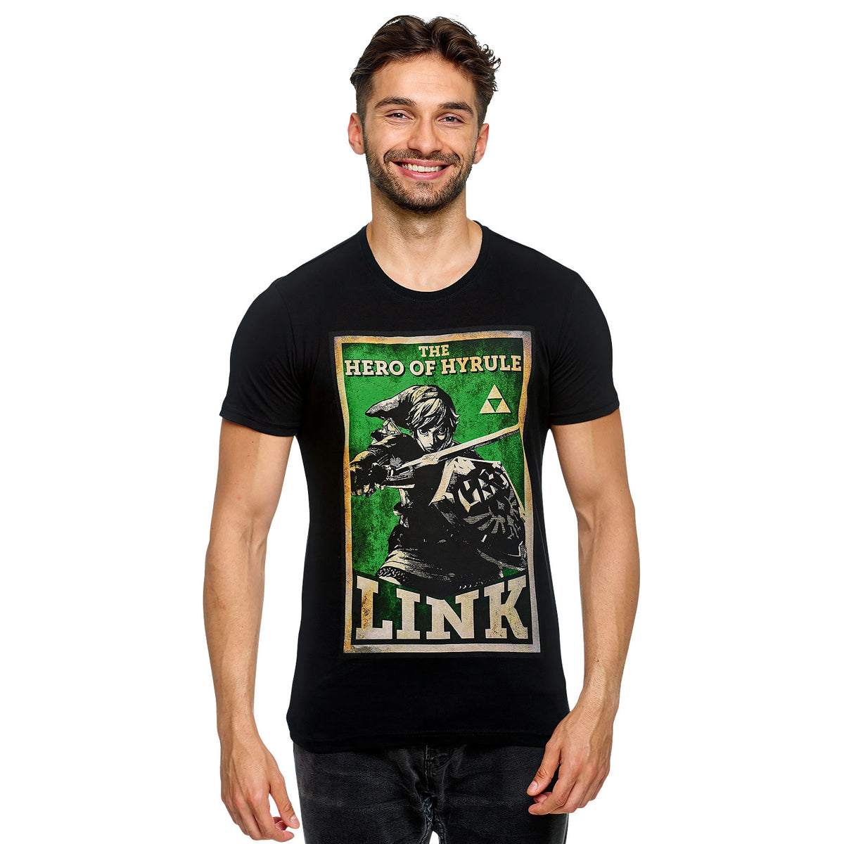 Zdjęcie produktu Zelda - Link Bohater Hyrule Propaganda Plakat T-Shirt czarny