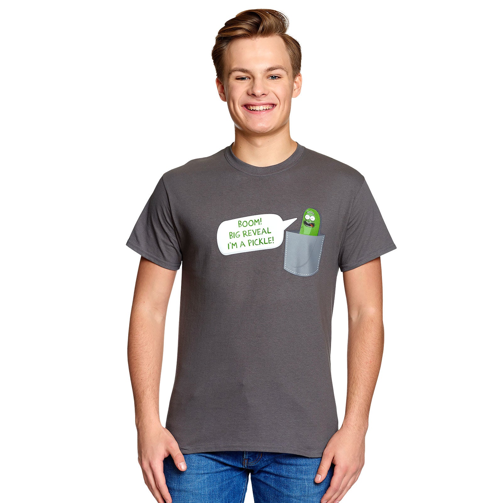 Zdjęcie produktu Rick and Morty - Kieszonkowy Pickle Rick T-Shirt szary