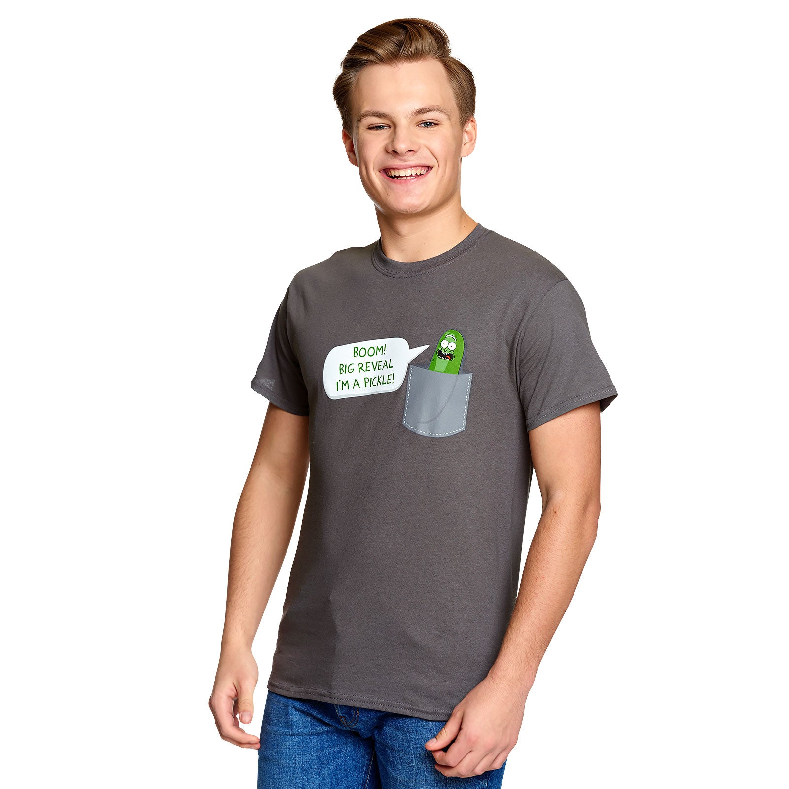 Zdjęcie produktu Rick and Morty - Kieszonkowy Pickle Rick T-Shirt szary