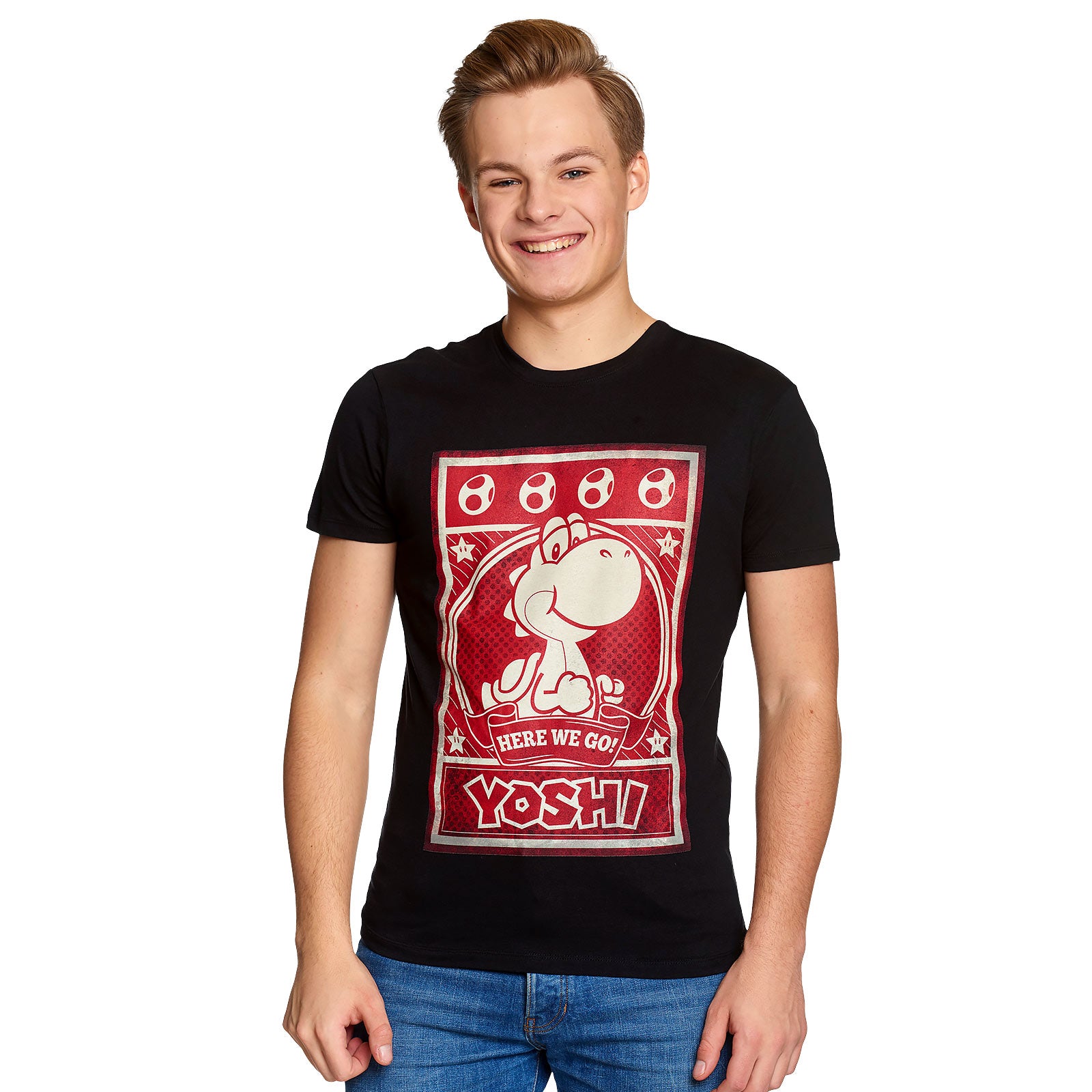 Product image Super Mario - Yoshi Here We Go Poster T-Shirt Black