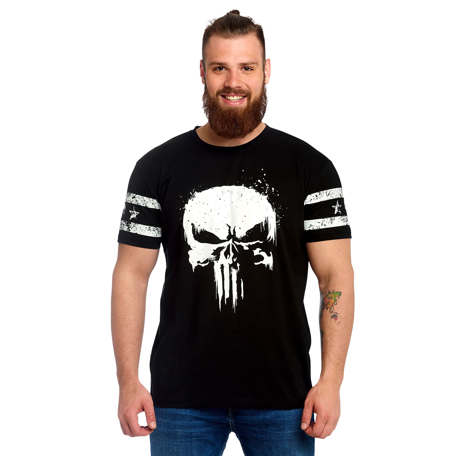 Zdjęcie produktu Punisher - Koszulka z logo czaszki z nadrukiem na rękawie, czarna