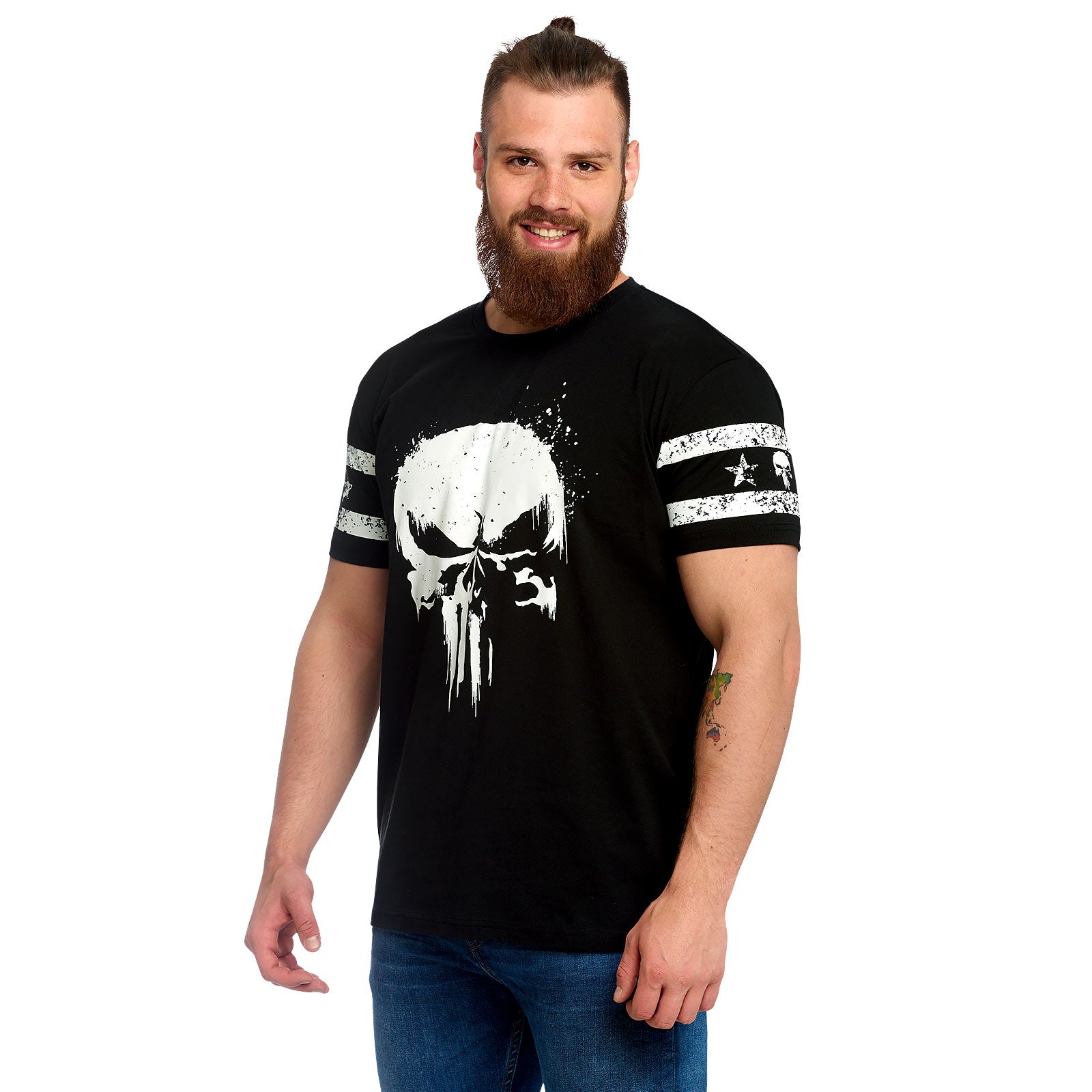 Zdjęcie produktu Punisher - Koszulka z logo czaszki z nadrukiem na rękawie, czarna