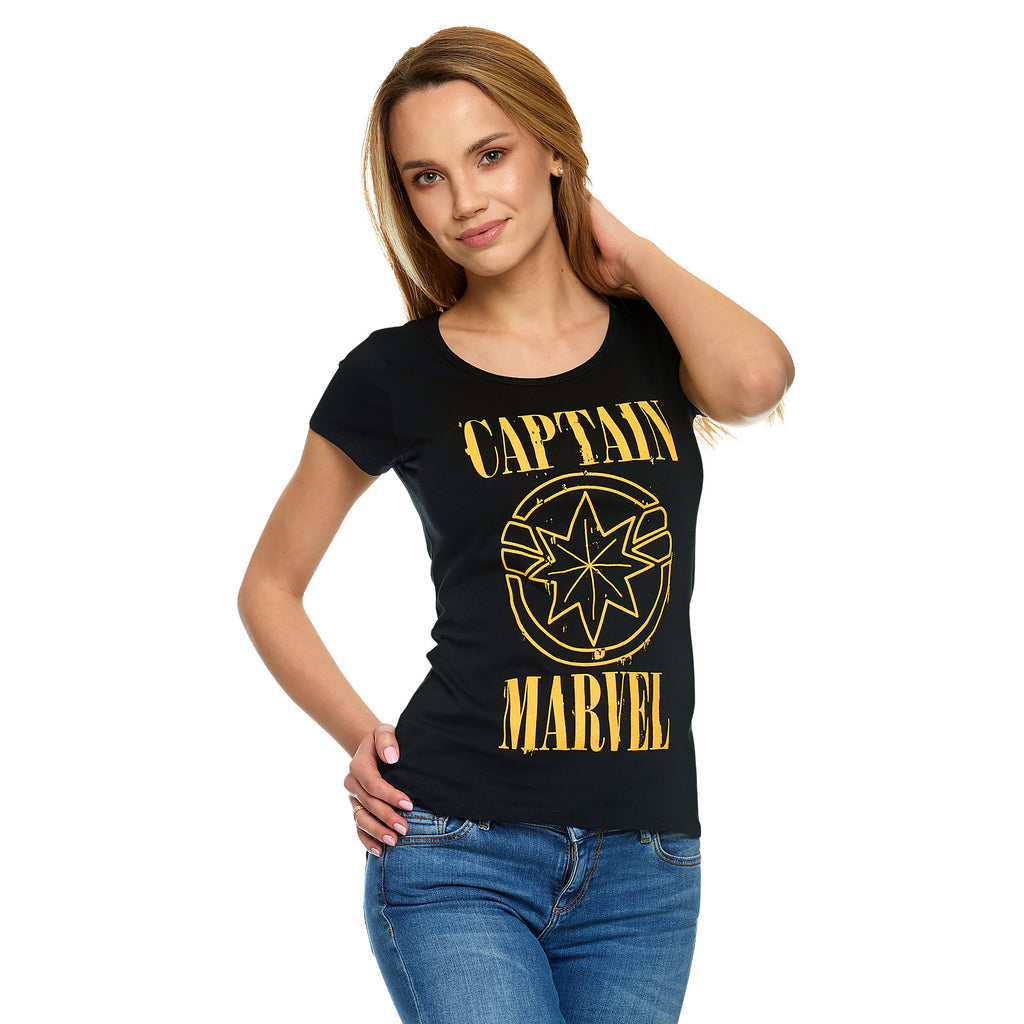 Zdjęcie produktu Captain Marvel - Grunge Logo T-Shirt Damskie czarne
