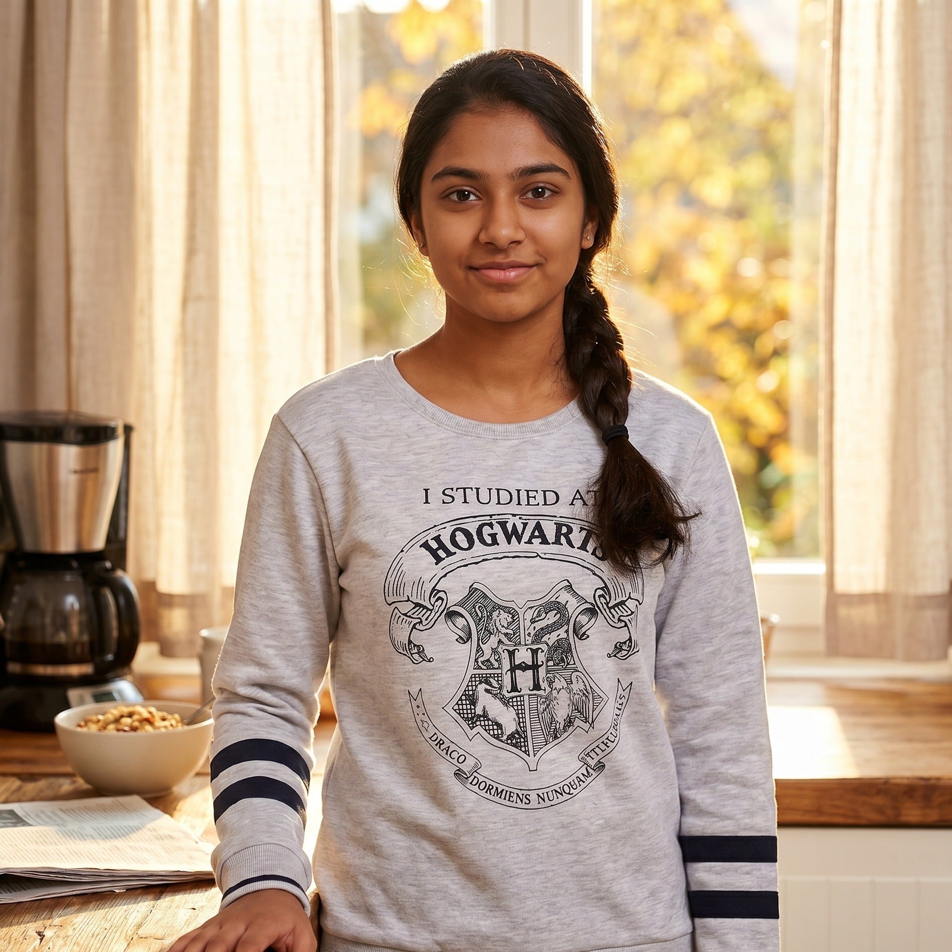 Zdjęcie produktu Harry Potter - Studiowałam w Hogwarcie Damski Sweter szary