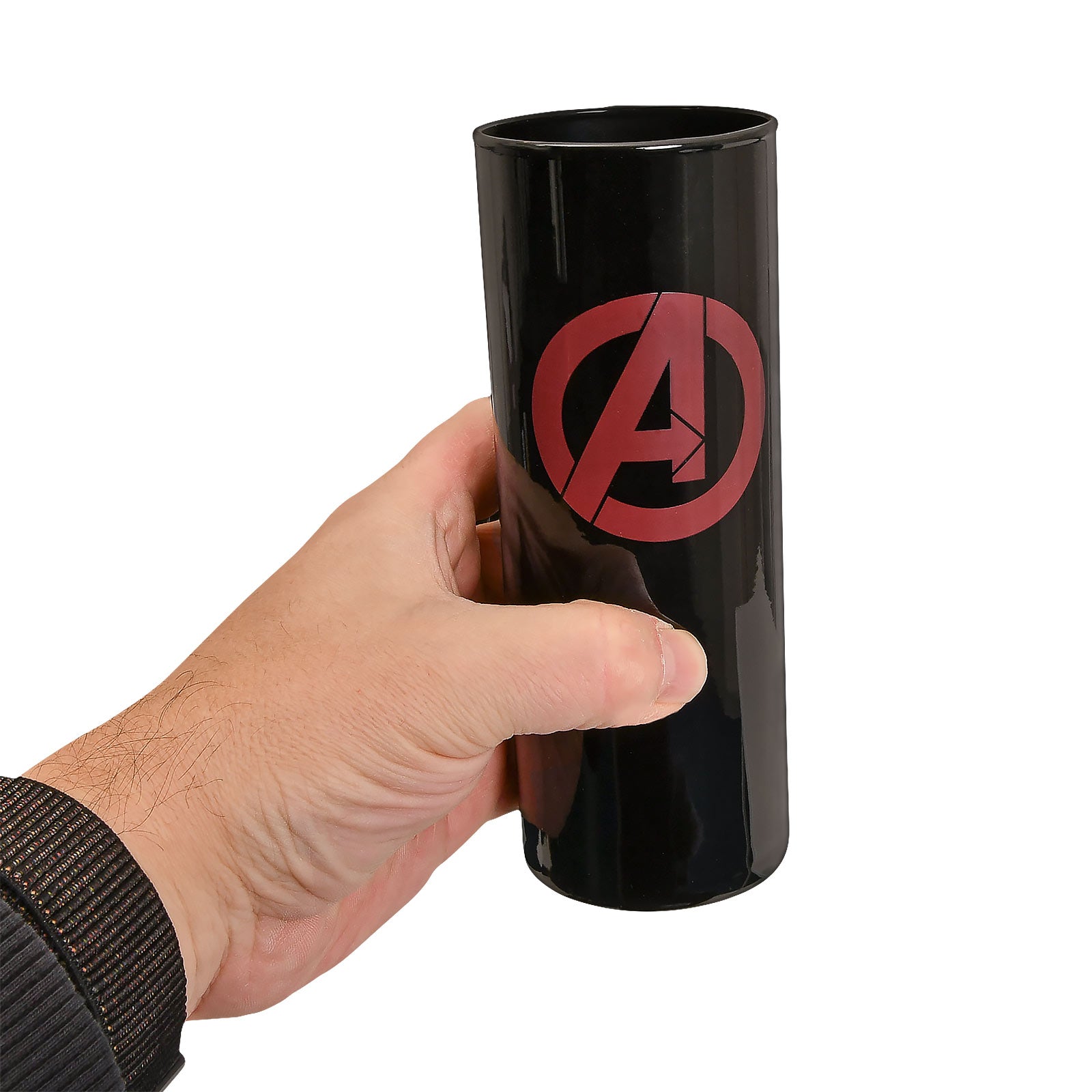 Zdjęcie produktu Czarny szklany kubek z logo Avengers
