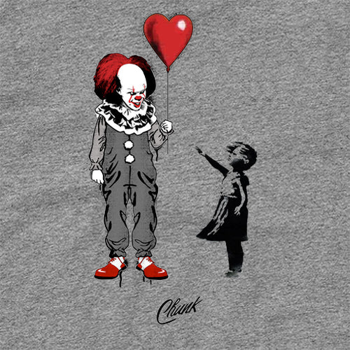 Zdjęcie produktu Pennywise z balonem w kształcie serca - T-shirt dla fanów Stephena Kinga 'To'