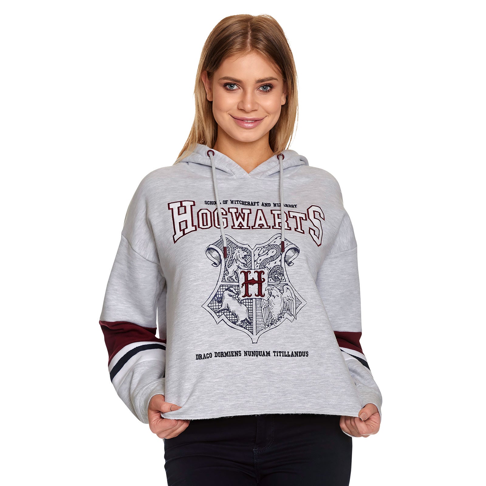 Zdjęcie produktu Harry Potter - Crop Hoodie Szkoła Hogwartu Damski szary
