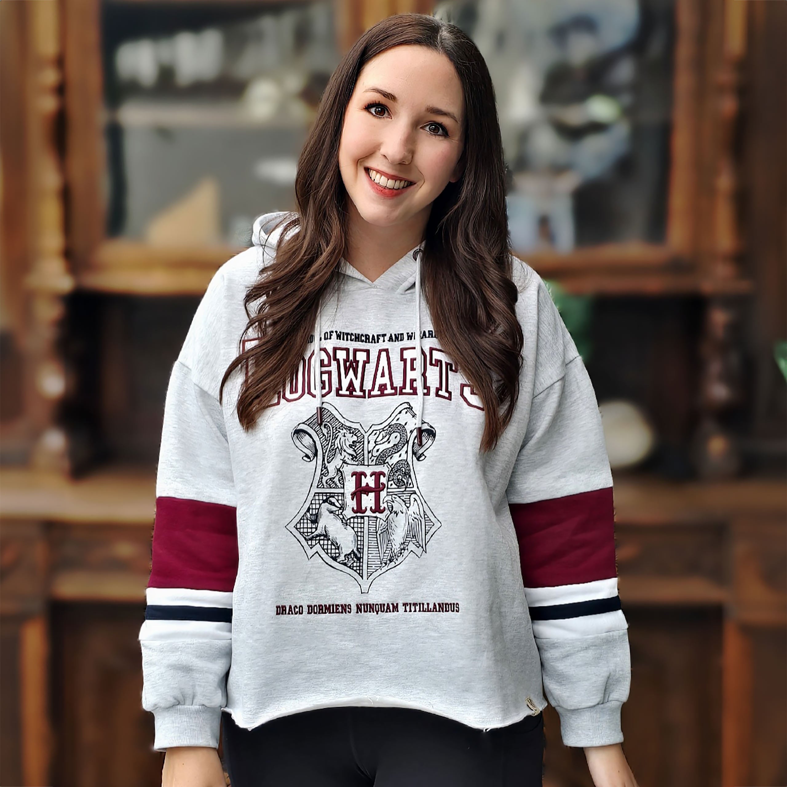 Zdjęcie produktu Harry Potter - Crop Hoodie Szkoła Hogwartu Damski szary