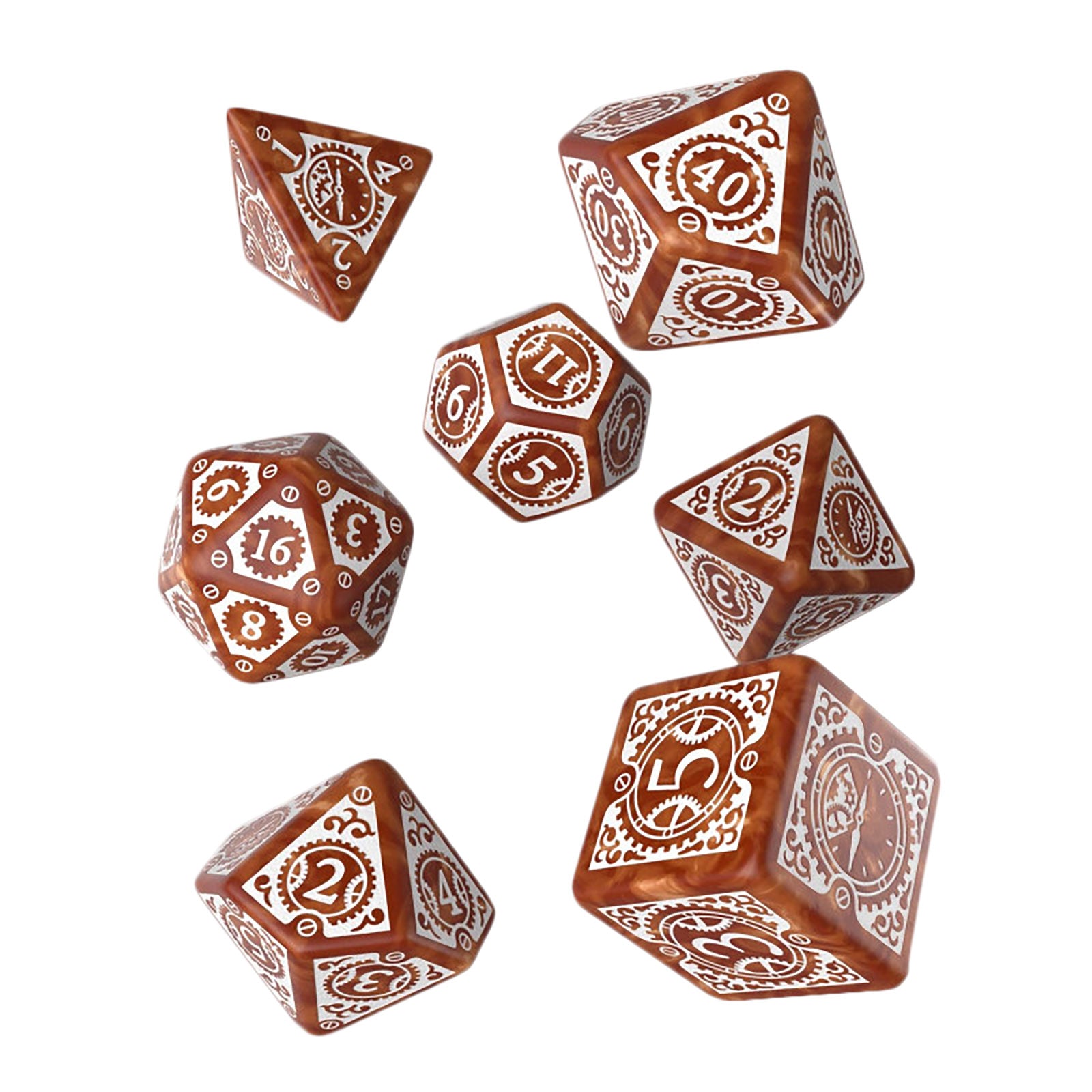 Product image Steampunk Clockwork RPG Dice Set 7pc brown-white