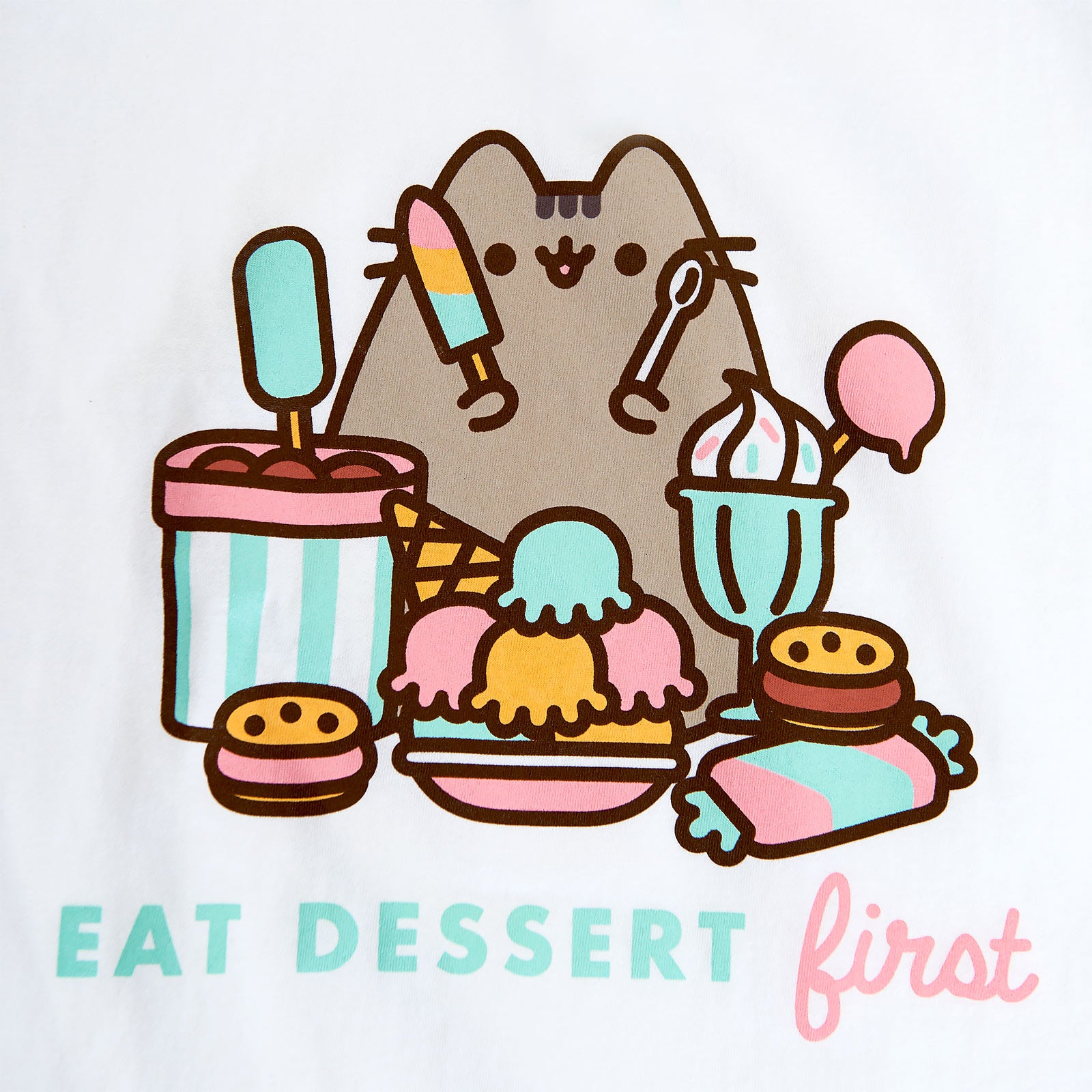 Zdjęcie produktu Pusheen - Eat Dessert First T-Shirt damskie białe