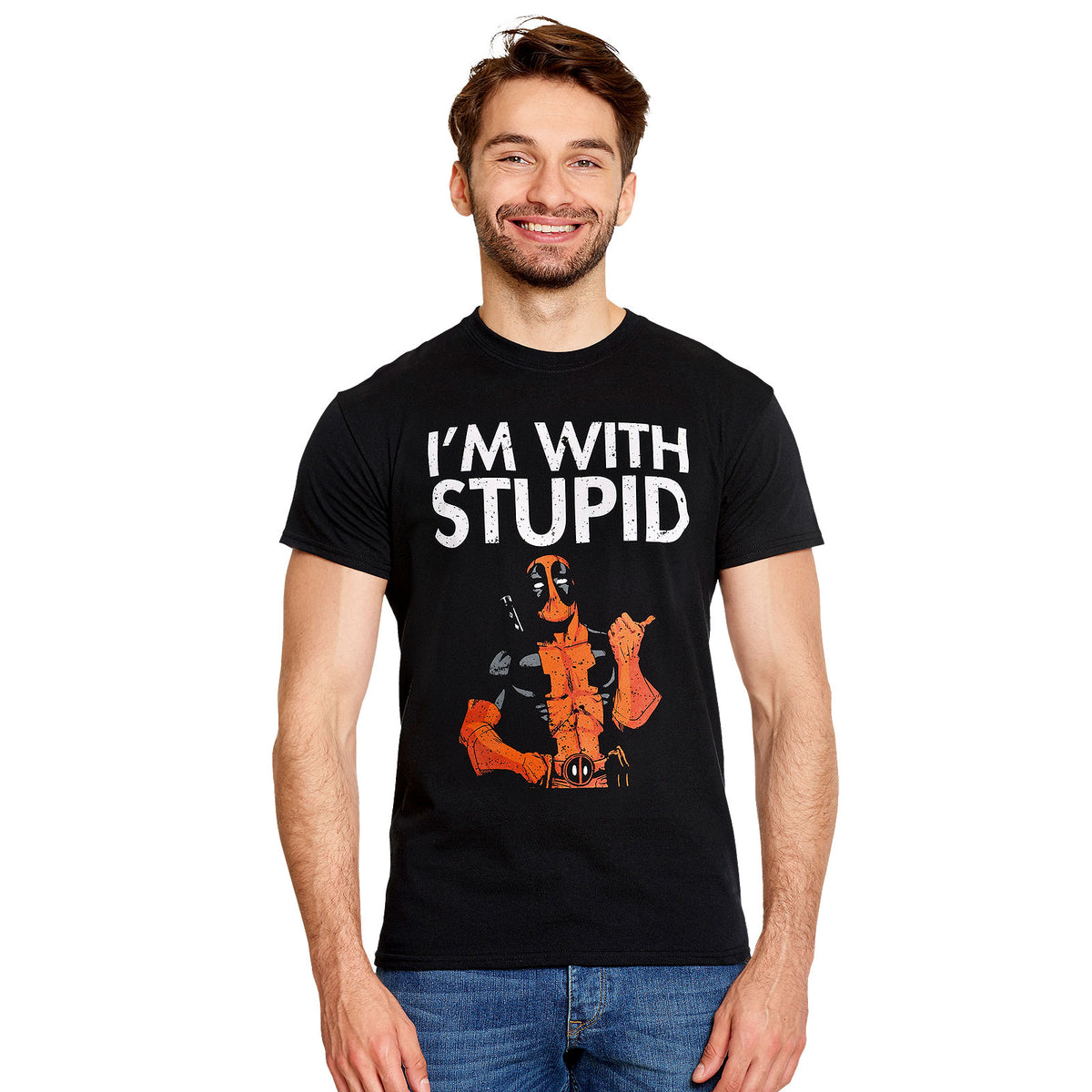 Zdjęcie produktu Deadpool - I'm With Stupid T-Shirt czarne