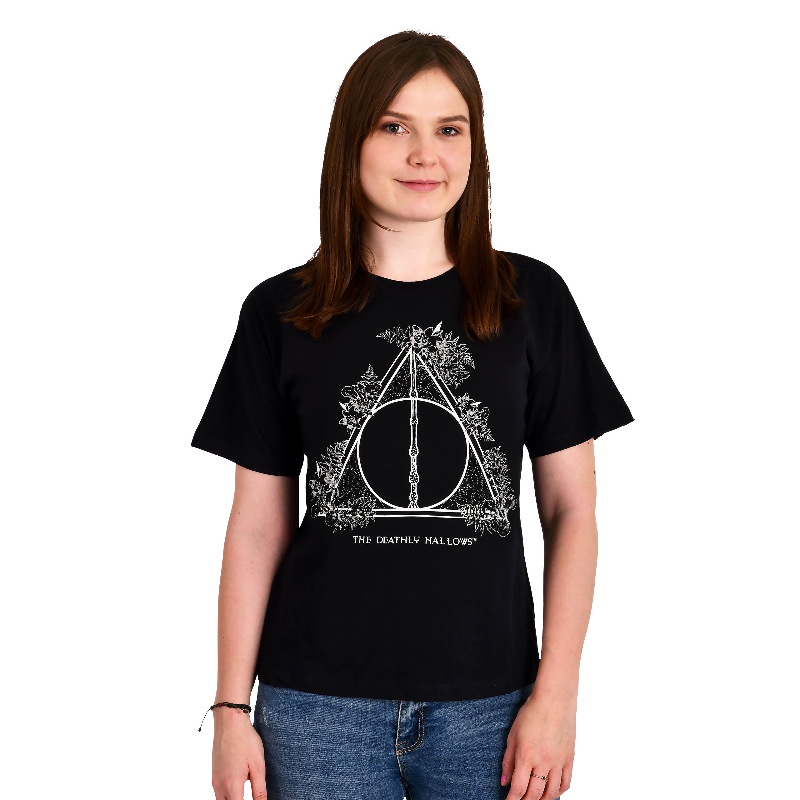 Zdjęcie produktu Harry Potter - Floral Deathly Hallows T-Shirt damskie czarne