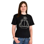 Zdjęcie produktu Harry Potter - Floral Deathly Hallows T-Shirt damskie czarne