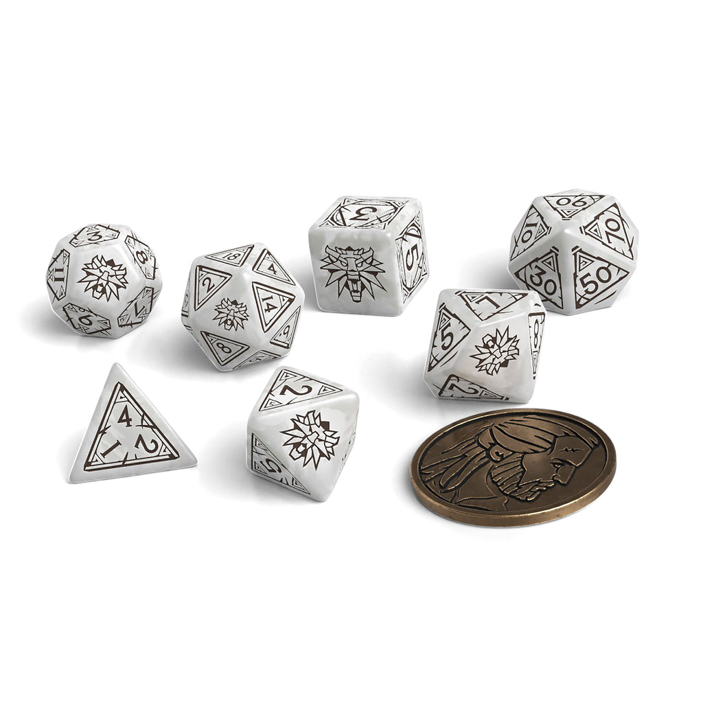Zdjęcie produktu Wiedźmin - Geralt Biały Wilk RPG Zestaw Kości 7 szt. z monetą kolekcjonerską