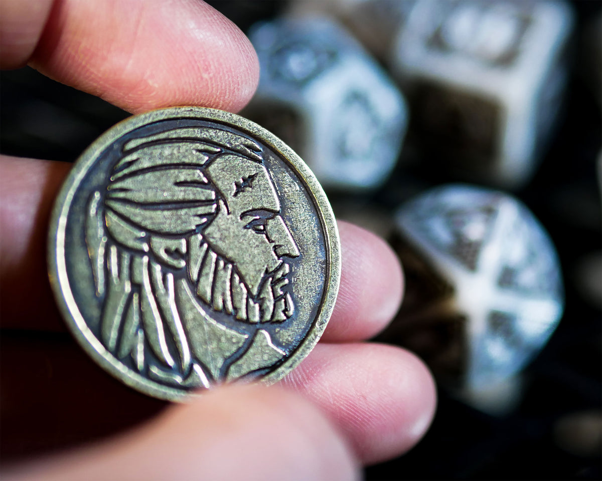 Zdjęcie produktu Wiedźmin - Geralt Biały Wilk RPG Zestaw Kości 7 szt. z monetą kolekcjonerską