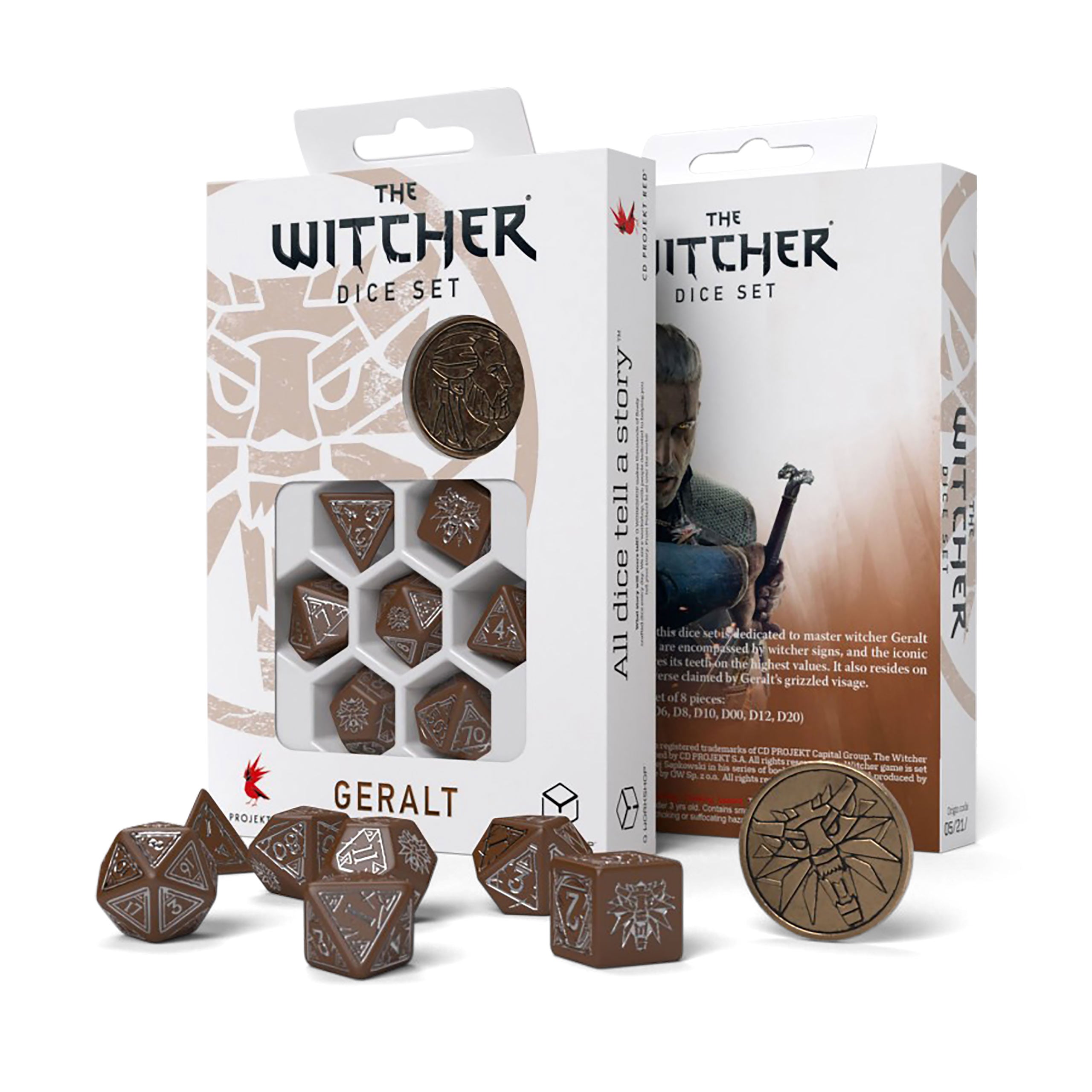 Zdjęcie produktu Wiedźmin - Geralt Towarzysz Płotki RPG Zestaw Kości 7-częściowy z monetą kolekcjonerską