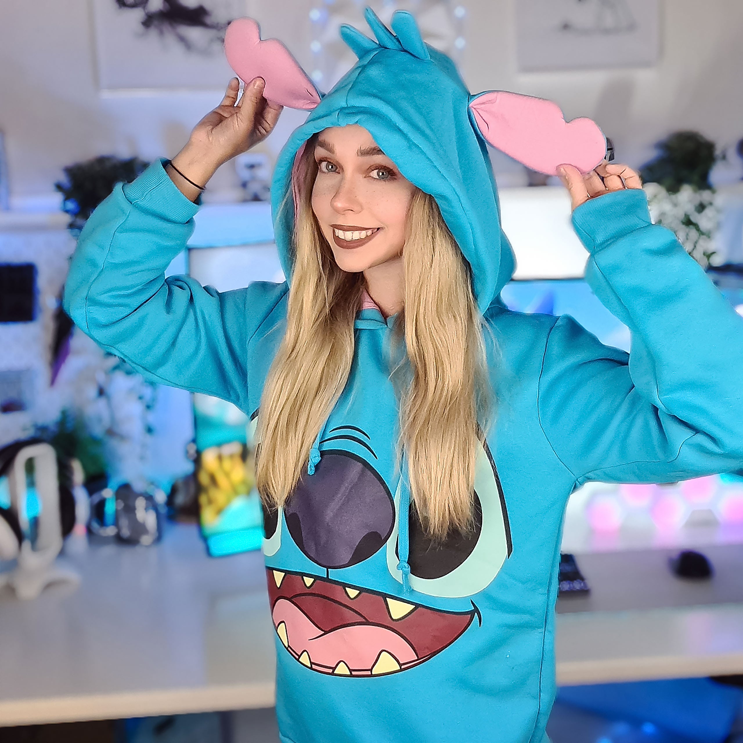 Zdjęcie produktu Lilo & Stitch - Damska bluza z kapturem Stitch z uszami, niebieska
