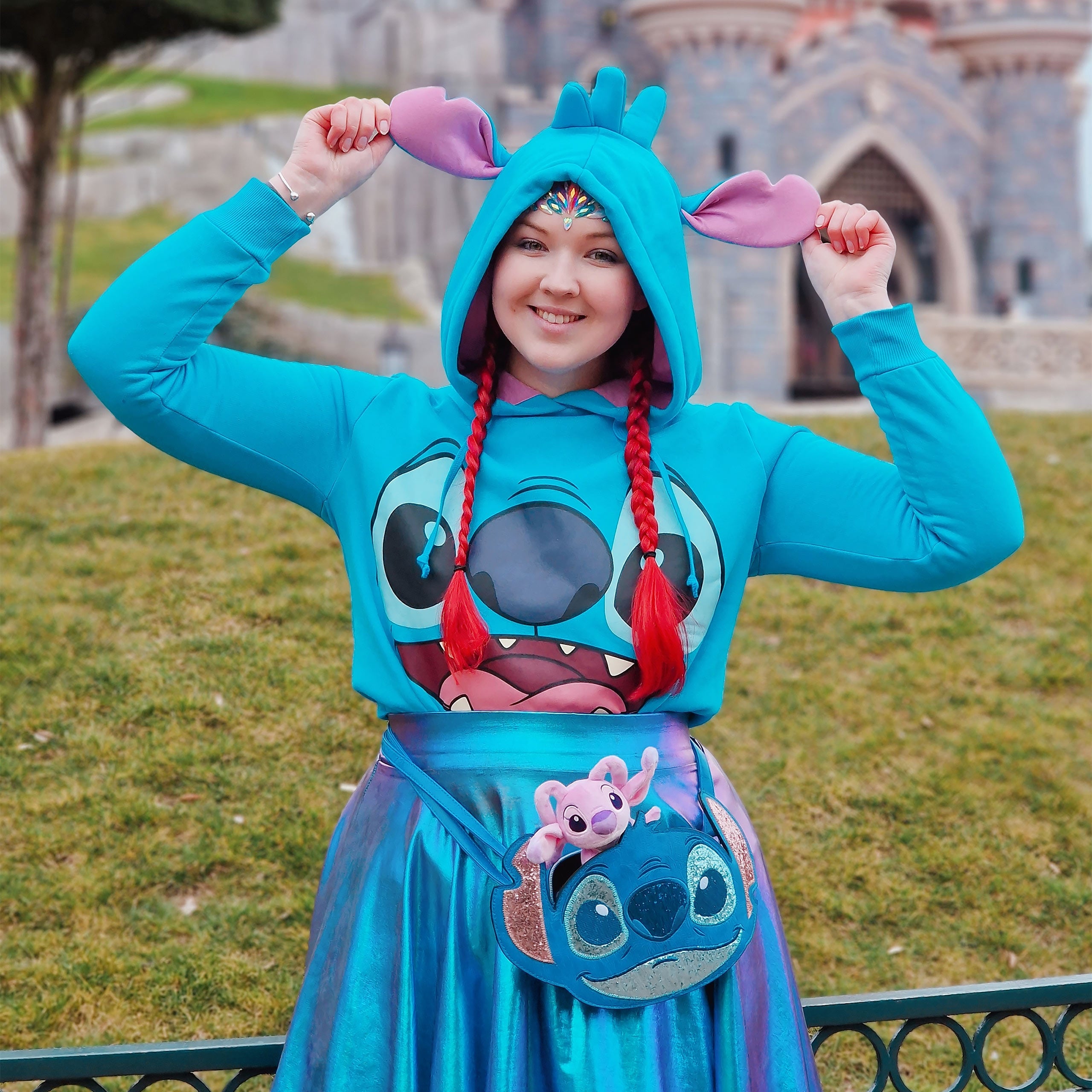 Zdjęcie produktu Lilo & Stitch - Damska bluza z kapturem Stitch z uszami, niebieska