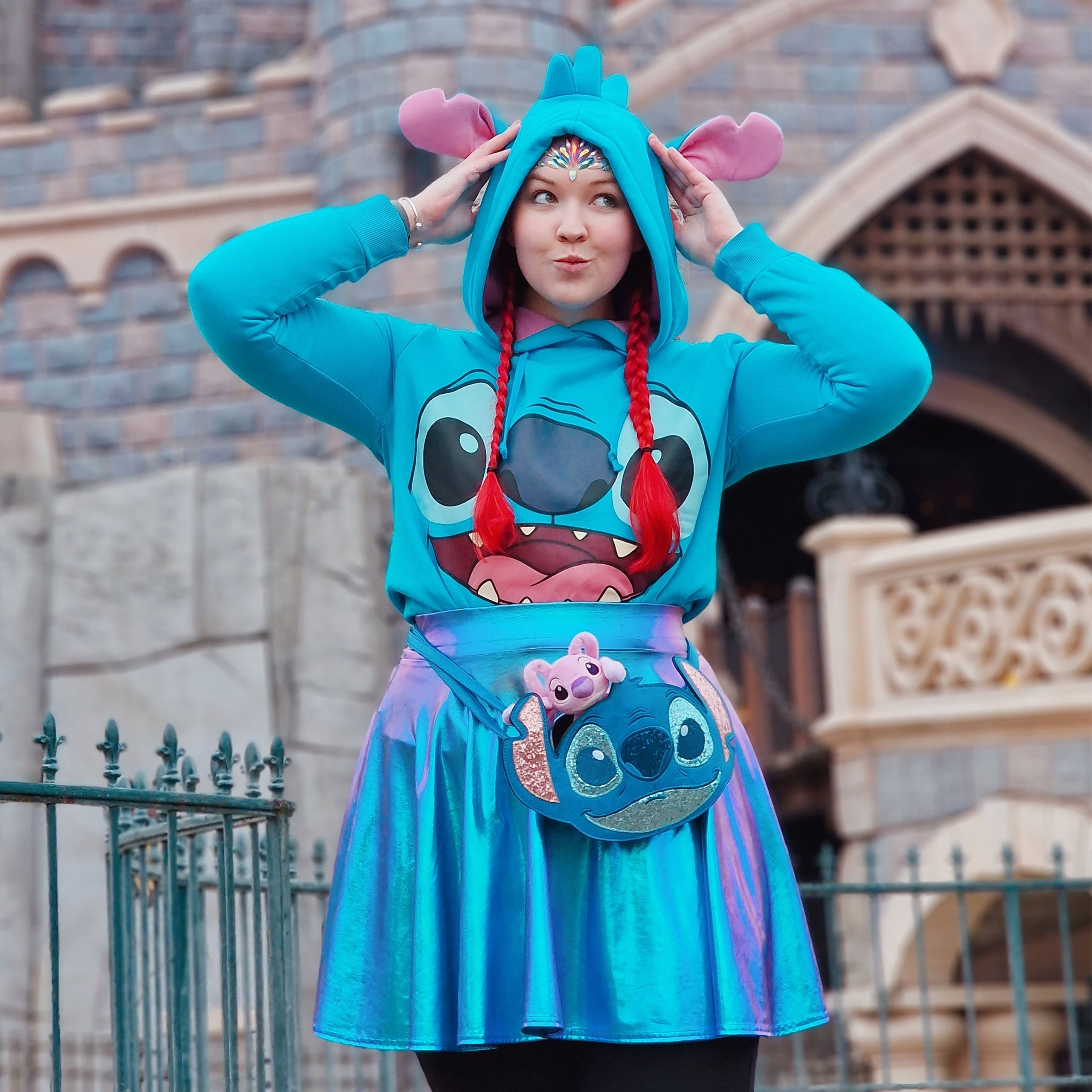 Zdjęcie produktu Lilo & Stitch - Damska bluza z kapturem Stitch z uszami, niebieska
