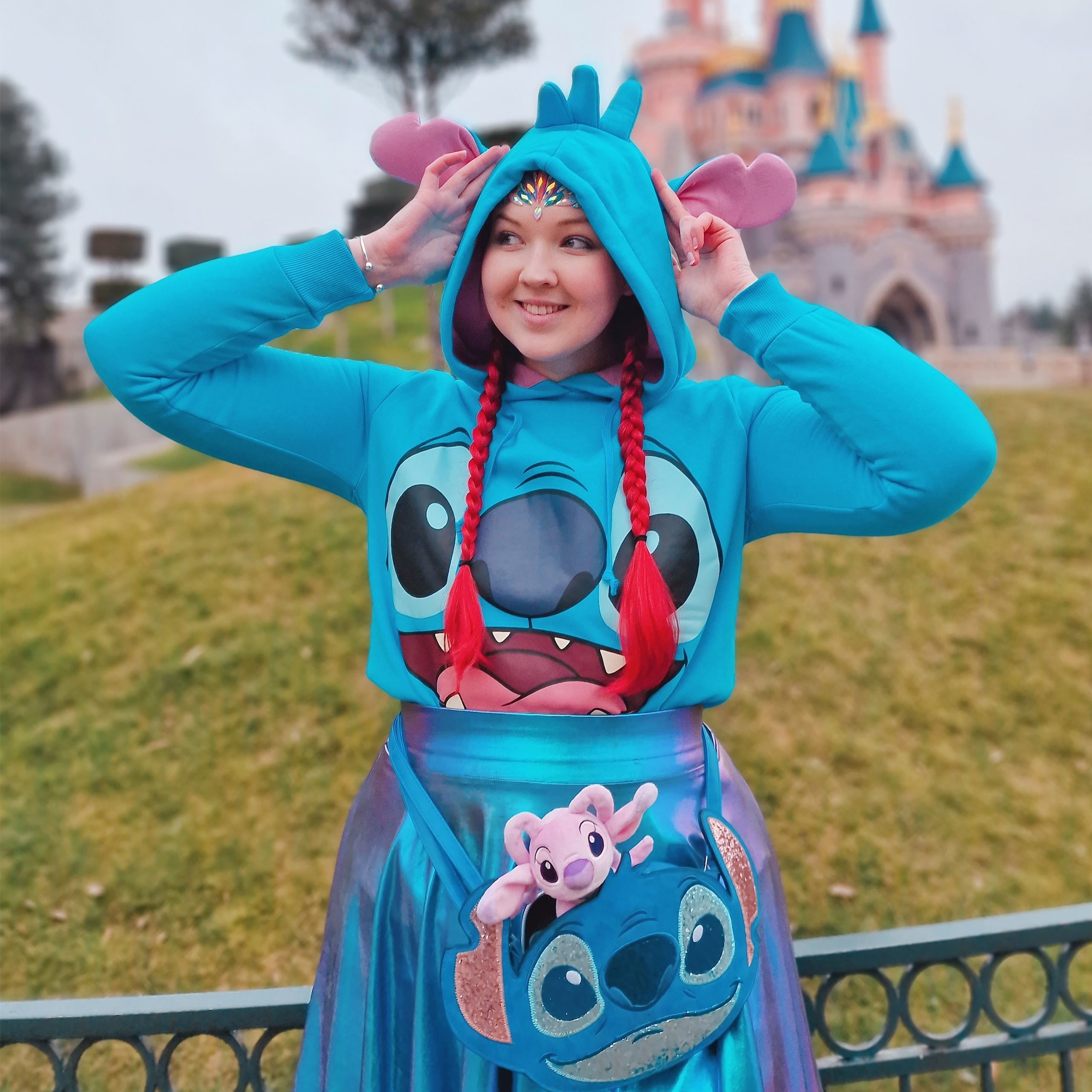 Zdjęcie produktu Lilo & Stitch - Damska bluza z kapturem Stitch z uszami, niebieska