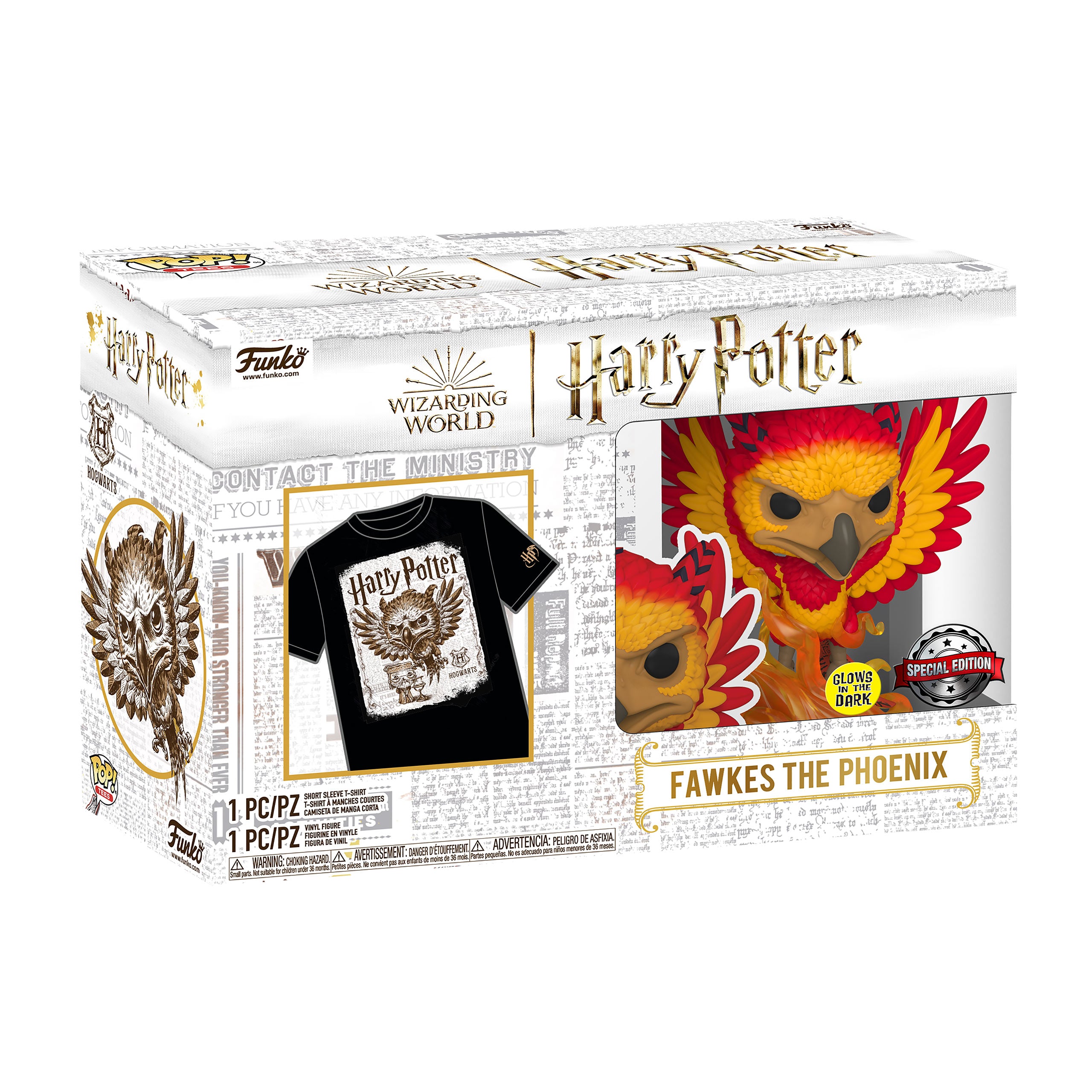 Zdjęcie produktu Koszulka Fawkes z figurką Funko Pop Glow in the Dark - Harry Potter
