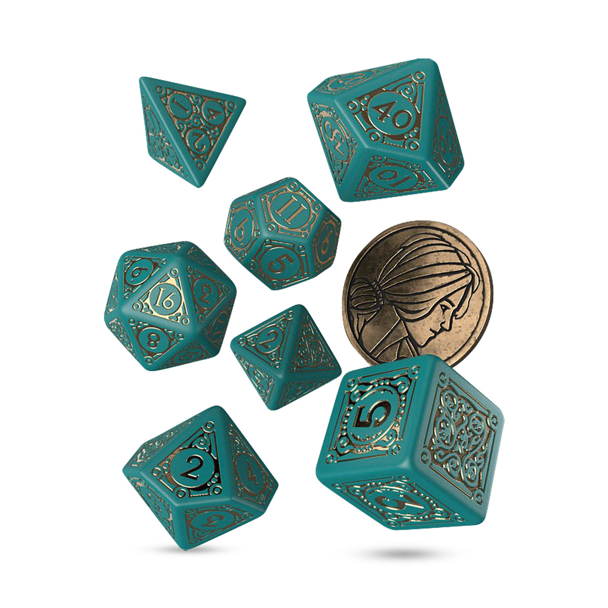 Zdjęcie produktu Wiedźmin - Triss Piękna Uzdrowicielka RPG Zestaw Kości 7-częściowy z monetą kolekcjonerską
