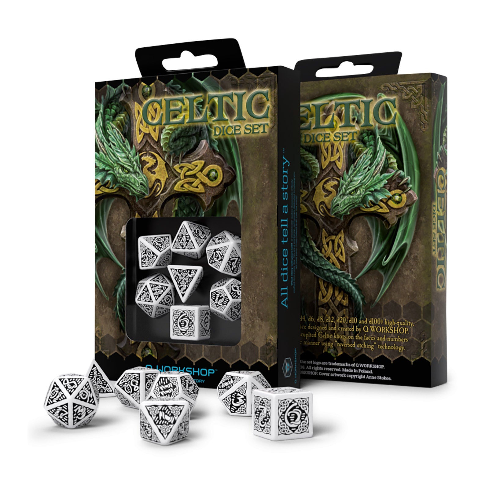Zdjęcie produktu Celtic 3D Revised White & Black RPG Zestaw Kości 7-częściowy