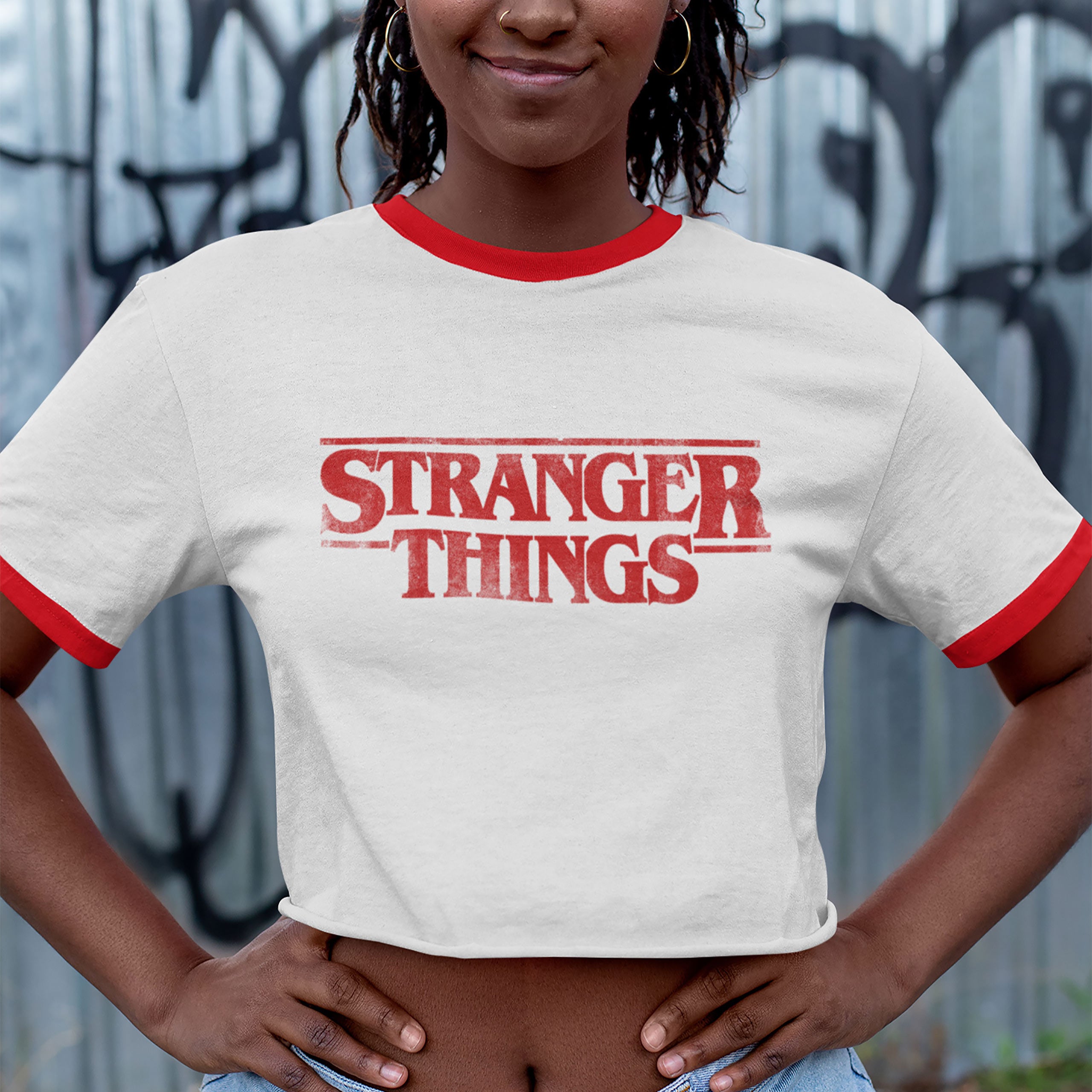 Zdjęcie produktu Stranger Things - Distressed Logo Crop Top biały