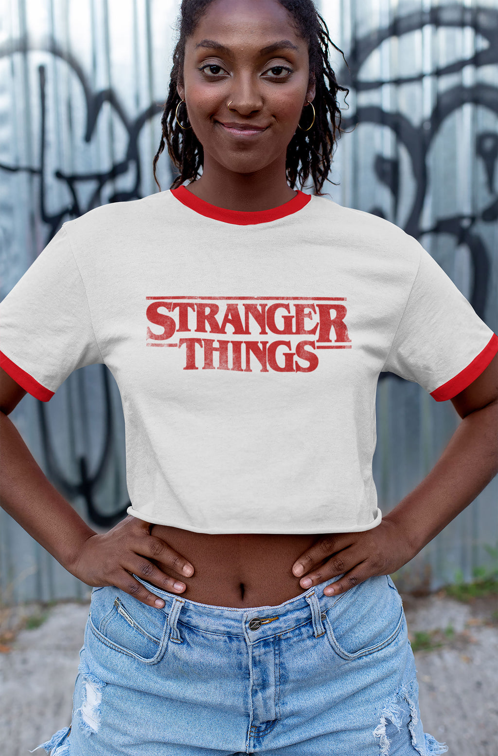 Zdjęcie produktu Stranger Things - Distressed Logo Crop Top biały