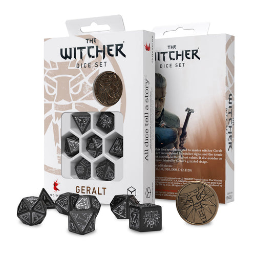 Zdjęcie produktu Wiedźmin - Geralt RPG zestaw kości 7-częściowy z kolekcjonerską monetą wilka