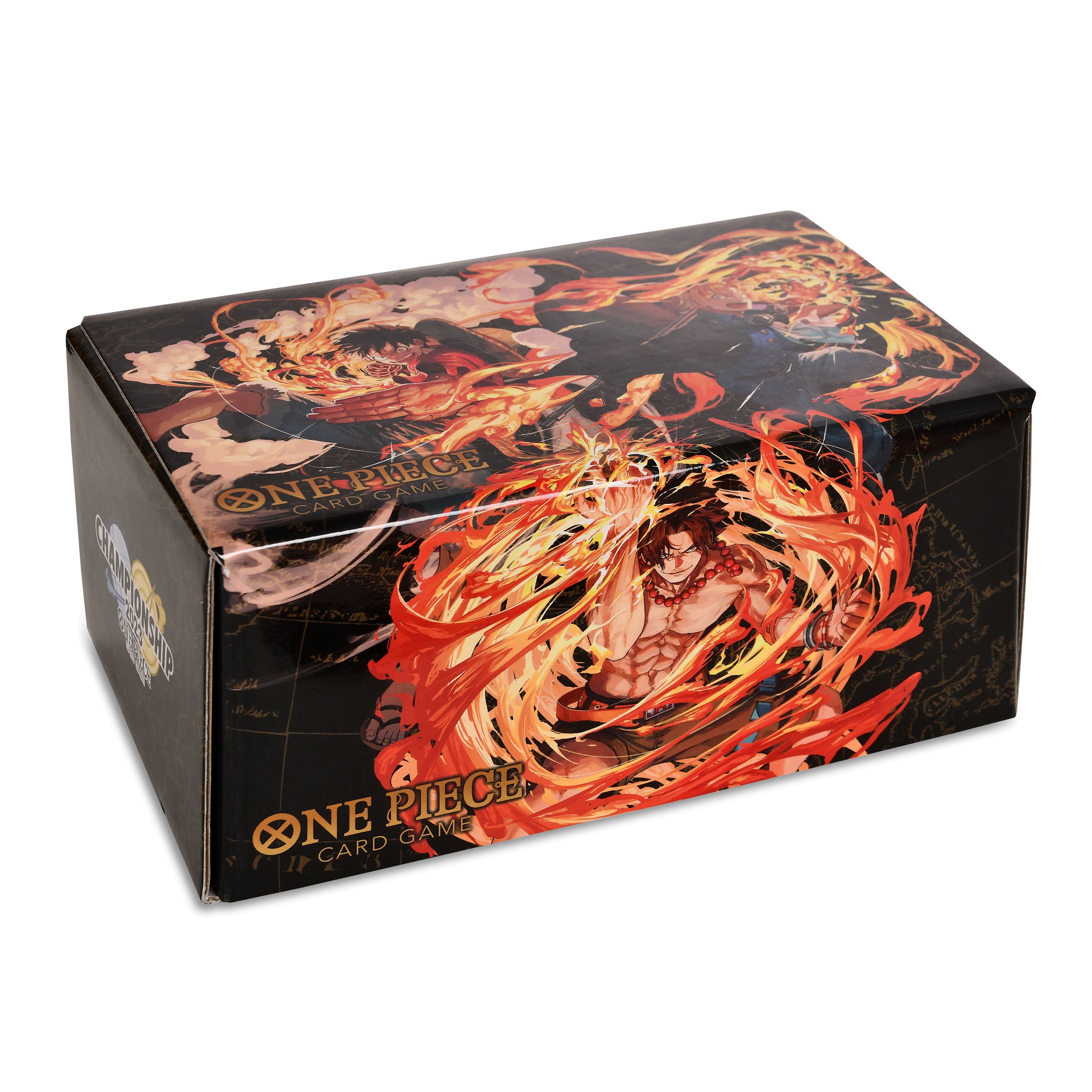 Zdjęcie produktu One Piece Card Game - Mata do gry i pudełko na karty z Ace, Sabo i Luffy