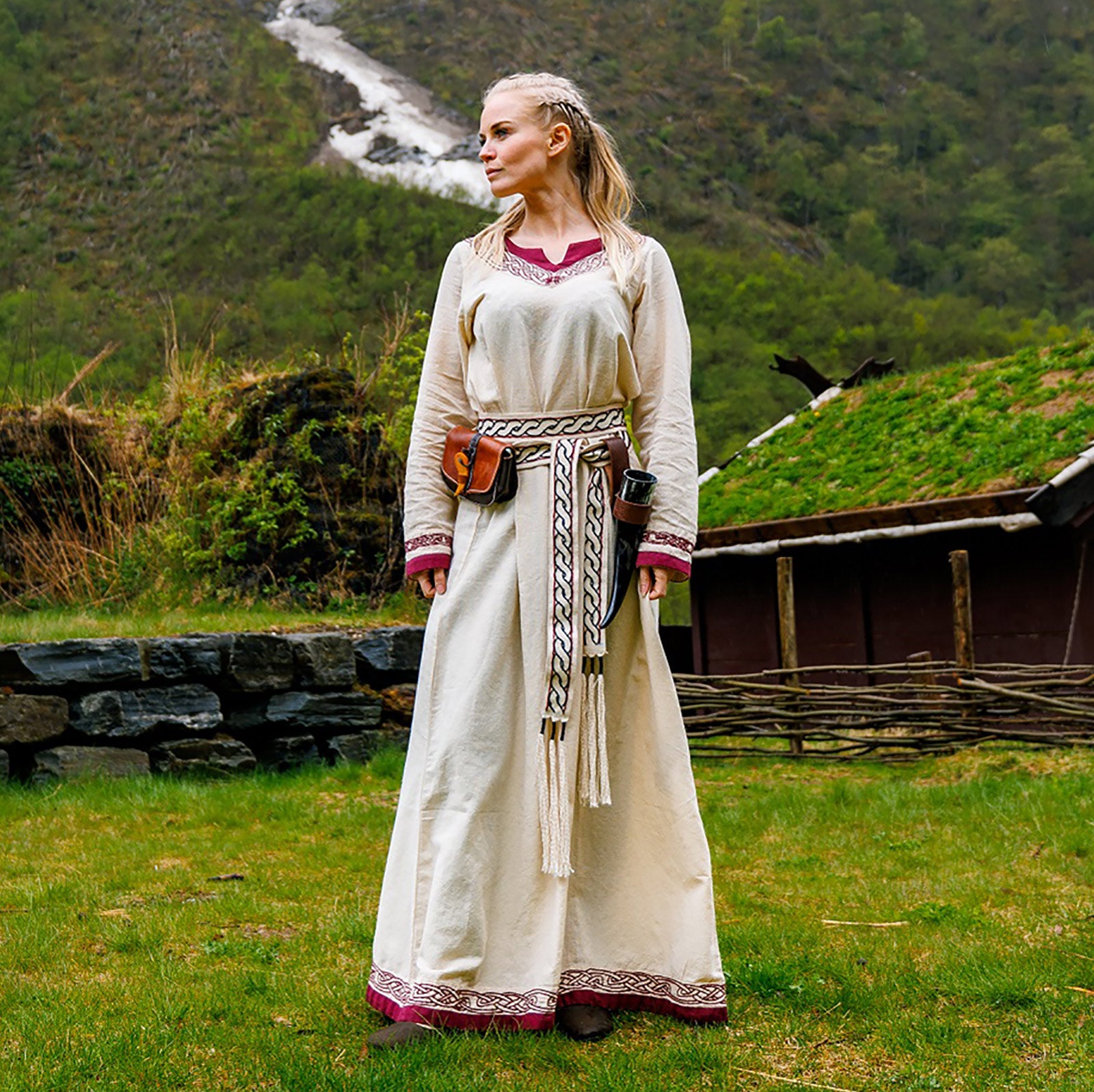 Zdjęcie produktu Suknia Wikingów Lagertha beżowo-czerwona